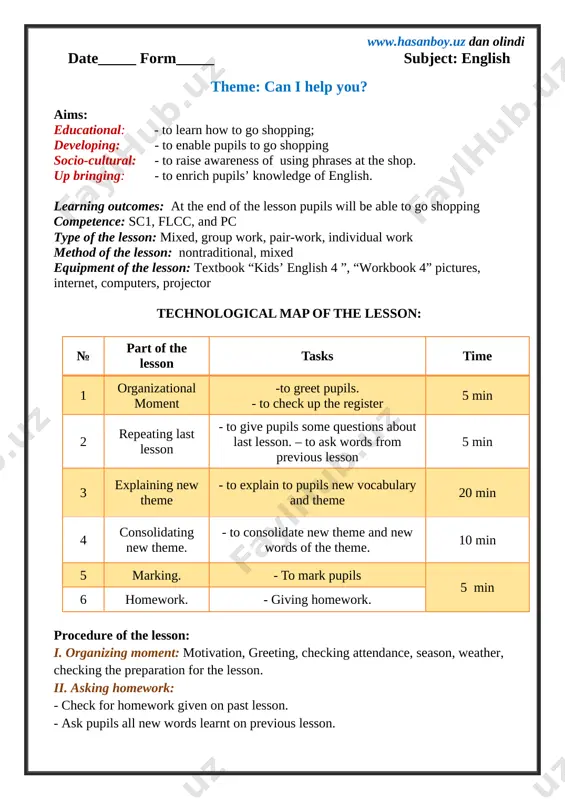 lesson 1 activity 1 for the dvd script. step 2: the pupils work in pairs and read to each other their homework. dvd script: one bottle o’pop one bottle o‟pop, two bottles o‟pop, three bottles o‟pop, four bottles o‟pop, five bottles o‟pop, six bottles o‟pop, seven bottles o‟pop, pop! don‟t eat too many pickles with hamburger sandwiches, don‟t eat too many pickles, or else you will pop! hamburgers and apple pie, apple pie, apple pie, hamburgers and apple pie, apple pie and pop! iv. main part activity 2a play “where can i buy …?”. 7 min objective: to revise the topic vocabulary it‟s a usual chain drill. a:where can i buy apples? b:at the supermarket. where can i buy books? etc. activity 2b look, read and match. 8 min objective: to develop reading for gist the pupils read the texts and match them with the pictures. [image: ] [image: ] …