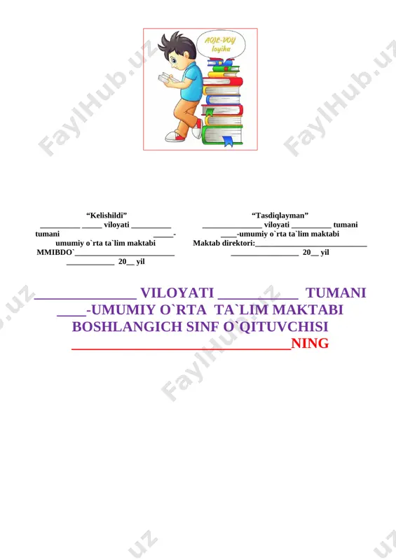 nmalaritelgram orqali @mehmonlarga telefon nomer 99-427-89-26 [image: children in school uniform at school free vector] “tasdiqlayman” ______-maktab direktori _______ ______________________ 2022-2023 o’quv yili uchun “o`qish” fanidan tuzilgan “ifodali o`qish” to’garagining ish rejasi № mavzu soat sana izoh 1 mangulikka tatigulik kun 1 2 qodir boboning orzusi. t.hayit 1 3 xarita. n.norqobil 1 4 kichik vatan. a.jo‘rayev 1 5 kuz ko‘rinishlari. h.rahmat 1 6 qovun sayli. sh.sa’dulla 1 7 oltin kuz. a.akbar 1 8 alisherning yoshligi. oybek 1 9 kitobga ixlos. m.osim 1 10 s. g‘afurov. jiyron 1 11 hunarsiz kishi o‘limga yaqin 1telgram orqali @mehmonlarga telefon nomer 99-427-89-26 12 rivoyat. n.karimov 1 13 ko‘k arg‘umoq. gʻ.jahongirov 1 14 rangin qorlar. olloyor 1 15 qor odamning sovg‘asi. o.husanov 1 16 chang‘i. m.nizanov 1 17 qushlar qayda qo‘noqlar? q.muhammadiy 1 18 ajdodolar xitobi. z.ne’mat 1 19 dunyoda tinchlik deb yashar harbiylar. z.ne’mat 1 20 najmiddin kubro 1 21 ibn sino bilan tabib …
