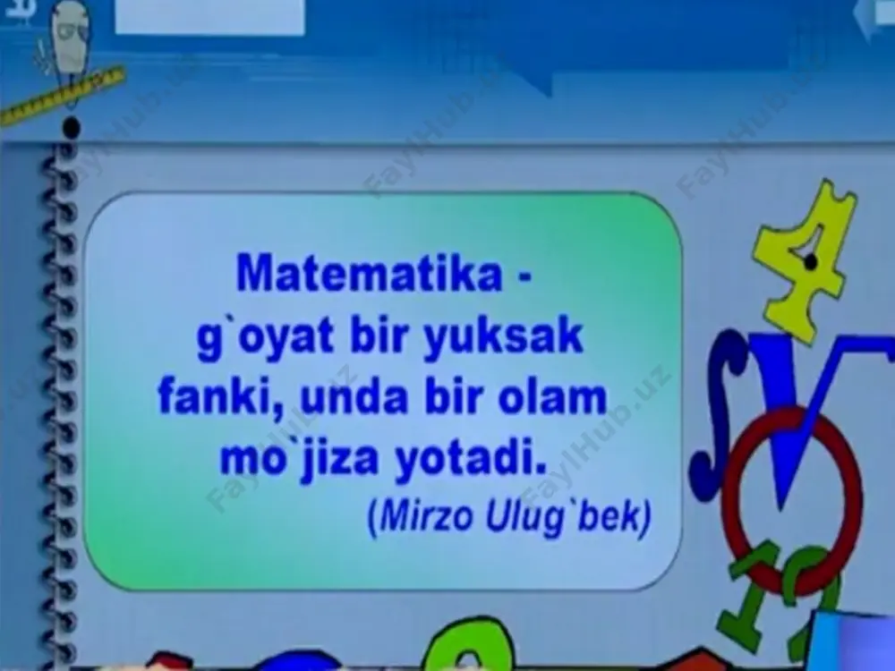 ki shahar orasidagi masofa 150km.bu shaharlardan bir biriga qarab ikki mashina yo’laga chiqdi.birinchi mashina 60 km, ikkinchisi 70 km yo’l yurganidan keyin, ular orasidagi masofa qancha qoldi? 3-masala shamol qanday esadi sahmol bunday esadi. ayiq qanday yuradi? ayiq bunday yuradi. quyon qanday sakraydi? quyon bunday sakraydi o’quvchi qanday o’tiradi? o’quvchi bunday o’tiradi dam olish daqiqasi image2.jpeg image3.png image4.jpeg image5.jpeg image6.png image7.png image8.jpeg image9.wmf image10.wmf image11.png image12.png image13.png image14.jpeg image15.jpeg image16.png image17.png image18.gif image19.png image20.jpeg image21.png image22.gif image23.jpeg image1.jpeg image24.jpeg image25.jpeg image26.png image27.jpeg image28.png
