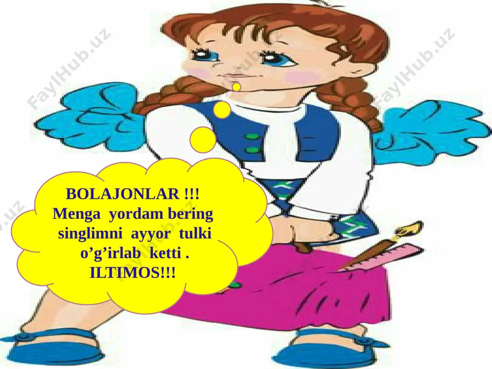 hi-? 8nafar kam y: 38-8=30 bo’yoqchi 30 nafar 38+30=68 j:hammasi 68 nafar ishchi 8-misol 5*(8-4)=5*4=20 4*(5+3)=4*8=32 (13-8)*5=5*5=25 (12-7)*5=5*5=25 (35-10):5=25:5=5 (20+16):4=36:4=9 e’tiboringiz uchun tashakkur! image1.jpg image2.jpg image3.jpeg audio1.wav image4.jpeg image5.jpg image6.wmf image7.wmf image8.wmf image9.wmf image10.jpg image11.png image12.jpeg audio2.wav image13.jpg image14.jpg media1.wav image15.png image16.png image17.jpg