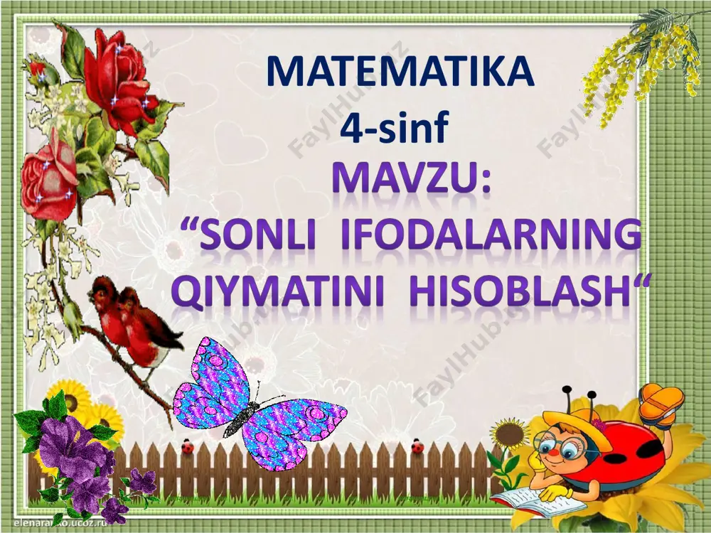 ni ayting birgalikda bajaramiz tashkiliy qism o’quvchilar davomadi aniqlanadi, uyga berilgan vazifani aniqlash. i – guruh “bilimdonlar” ii – guruh “zukkolar ” iii – guruh “alochilar” 1-topshiriq: 2 min marraga kim birinchi borish o’yini 2-topshiriq: mantiqiy misollar dam olish daqiqasi yakunlovchi xulosa biz buyuk yurt osmonida go’zal kamalak, barkamol avlod bo’lmoq eng ezgu tilak. vazifa dars so`ngida o`quvchilarning ishtirokiga ko’ra baholari e`lon qilinadi va rag’batlantiriladi. etiboringiz uchun rahmat.