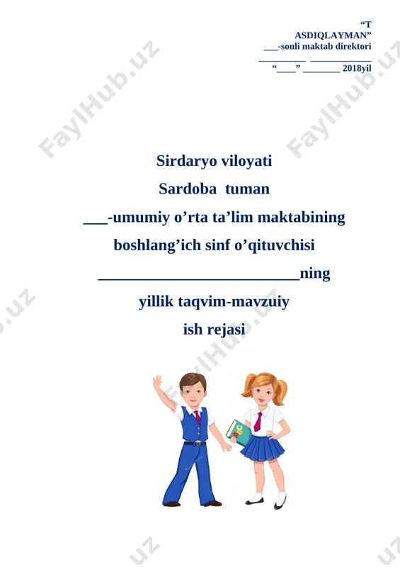 mualliflari\slayd3.jpg] [image: opisanie: c:\users\user\desktop\photo_2018-08-21_11-47-35.jpg] 2018– 2019 o’quv yili uchun 2-sinf “ona tili” fanidan namunaviy yillik taqvimiy – mavzuiy rejalashtirish. “ona tili ” (k. qosimova va b.) darsligi “cho‘lpon ” nashriyoti – 2018 № mavzular multimediali dars ajratilgan soatlar reja amalda uyga vazifa i chorak, 36 soat. takrorlash. nutq.og’zaki va yozma nutq 1 kirish darsi. bilimlar kuni. + 1 2 og’zaki va yozma nutq (1-3-mashq) 1 3 gap haqidagi o‘quvchilar bilimini umumlashtirish (5-7-mashq) 1 4 gap va so’z. (9-11-mashq) 1 5 gap va so’z. (13-14-mashq) 1 6 bosh harf bilan yoziladigan so’zlar (16-17-mashqlar) 1 7 kishilarning ismi va familiyasida bosh harf.(19-20-mashq) 1 8 tovushlar va harflar (22-24-mashq) 1 9 tovushlar va harflar (26-27-mashq) 1 10 unli tovushlar va harflar. (28-29-mashq) 1 11 a va o unlilari. (31-32-mashq) + 1 12 a va o unlilari. (34-35-mashq) 13 1- ni 1 14 diktant tahlili va xatolar ustida ishlash. 1 15 u va o‘ …