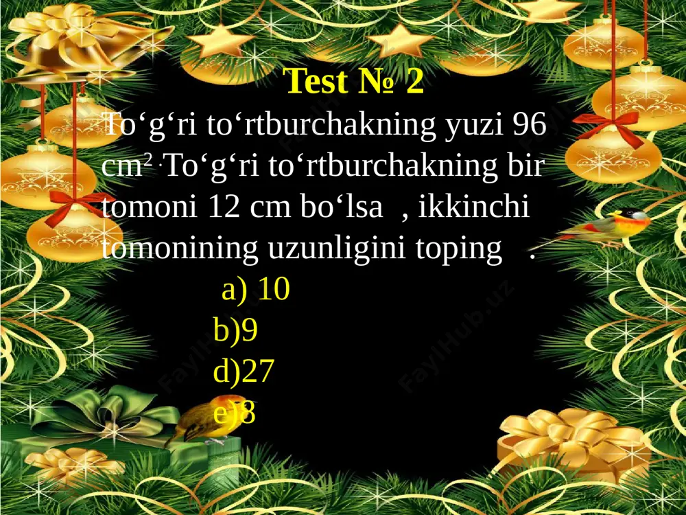 duradgor jami 15 dona deraza yasadi. uning 4 tasini o‘z ehtiyoji uchun ishlatib qolganini 16256 so’mdan sotdi. duradgor jami necha so’mlik deraza sotgan? a)178 816 b) 146304 d) 78 816 e) 178 916 ishtirokingiz uchun rahmat ! image1.jpeg image2.jpeg