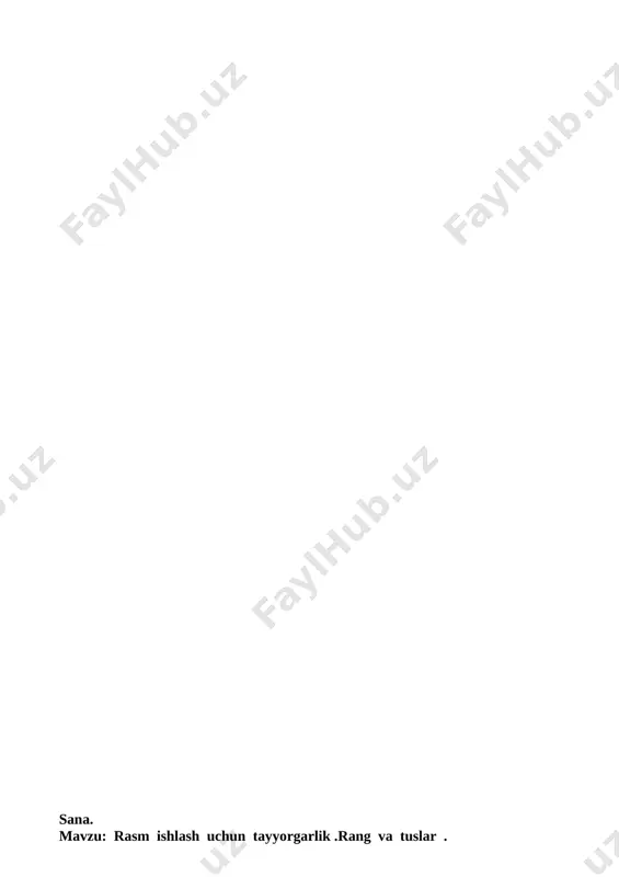 svirlanadigan narsaning bo'yi va eni o'zaro taqqoslanib, bo'yi enidan katta yoki teng bo'lsa, u qog'ozning bo'yiga, aksincha, bo'yi enidan kichik bo'lsa, tasvir qog'ozning eniga joylashtiriladi. tasvir qog'ozning o'rtasiga joylashtirilishi lozim. u katta ham, kichik ham bo'lmasligi kerak.o'qituvchi tomonidan qog'oz o'lchami va holatini to'g'ri tanlash va bayroq chizishning darslikda berilgan bosqichlari bo'yicha ishlash tushuntiriladi va chizib ko'rsatiladi. mazkur darsda naturadan rasm ishlanishi sababli o'quvchilar bayroq chizish bosqichlari bilan tanishganlaridan so'ng darsliklar yopib qo'yiladi. narsaning o'ziga qarab rasm chizish tasviriy san'at mashg'ulotlarining asosiy turi hisoblanadi. iii.amaliy mashg’ulot.o'quvchilar doskaga ilingan o'zbekiston bayrog'iga qarab mustaqil rasm ishlashga kirishadilar. dastlab ular darslikda berilgan qalam bilan chamalab bayroq o'lchamlarini va tasvirning qog'ozdagi o'rnini aniqlaydilar. bunda ularga o'qituvchi yordam beradi. sinfda bayroq rasmini ishlashning qora qalamda bajariladigan bosqichlari ko'rsatiladi. o'qituvchi bu vaqtda o'quvchilar bajarayotgan ishlami kuzatab yuradi, ularga maslahatlar beradi. iv.darsga yakun yasash: dars mavzusi darsdagi savollar yordamida takrorlanadi. amaliy mashg'ulotni yaxshi bajargan o'quvchilar ishi namoyish etiladi …