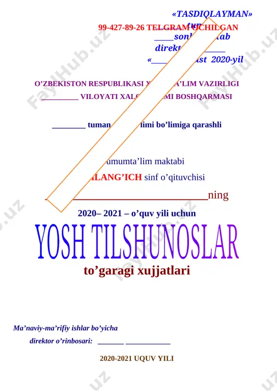 n so‘zlar bilan yozilishi. 1 23 so‘roqlar yordamida sonni topish. 1 24 sonlarning turlari. 1 25 rasm asosida hikoya tuzish. 1 26 tartib sonlar. 1 27 kishilik olmoshlari. 1 28 fe’l-so‘z turkumi. 1 29 berilgan fe’llarni ma’nolariga ko‘ra guruhlab yozish. 1 30 bo‘lishli va bo‘lishsiz fe’llar. 1 31 his-hayajon gaplar. 1 32 gaplarning bosh bo‘laklari. 1 33 ikkinchi darajali bo‘lakli gaplar. 1 34 gaplarda ma’no jihatdan bog‘lanmagan so‘zlarni aniqlash. 1 № o’quvchilarning ismi va familiyasi tug’ilgan yili, kuni yashash manzili sinfi 1. 2. 3. 4. 5. 6. 7. 8. 9. 10. 99-427-89-26 telgram ochilgan 11. 12. 13. 14. 15. 16. 17. 18. 19. 20. 21. 22. 23. 24. 25. 26. № fish sana 1 2 3 4 5 6 7 8 9 10 11 99-427-89-26 telgram ochilgan 12 13 14 15 16 17 18 19 20 21 22 23 24 25 26 27 28 29 30 31 32 33 34 …