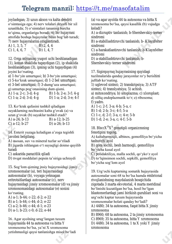 biologiya maxsus test 5-son @masofatalim - Page 2