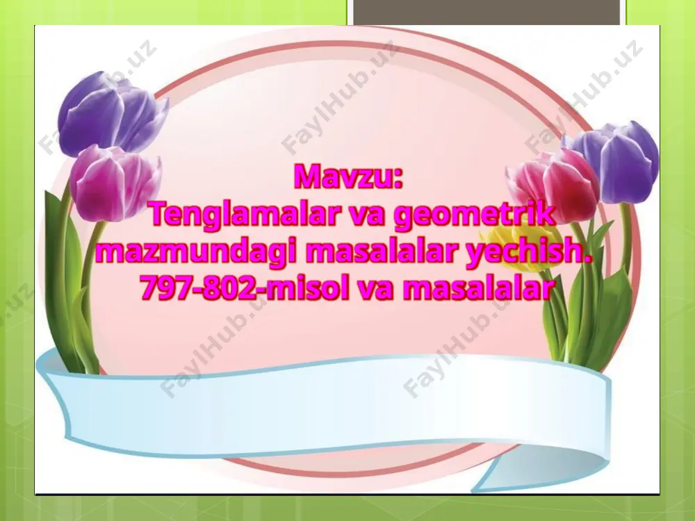 ga teng? 10) sonni i qismi 30 ga teng, shu sonni toping. ii. o’tgan mavzuni so’rash va mustahkamlash. matematik diktant: 1) 500, 600, 700 sonlarini 200 ta orttiring. 2) 9 dan 90 gacha bo'lgan sonlarni 9 talab sanang. 3) 9 soni noma'lum sondan 5 marta ortiq. u qanday son? 4) 999 sonidan keyingi sonlarni yozing. 190 va 160 sonlarini 7 ga bo'ling. 5) kamayuvchi 130, ayirma 35, ayiriluvchini toping. 6) 888 dan oldingi bir xil raqamli 3 xonali sondan 8ta yozing. 7) 15, 30, 45, 60, 75, 90 sonlaridan foydalanib bo'lishga doir misollar yozing. 8) qaysi son 13 dan 5 marta ortiq. 9) 60 sonining 10 dan bir qismi nechaga teng? 10) sonni 1 qismi 30 ga teng, shu sonni toping. ii. o’tgan mavzuni so’rash va mustahkamlash. matematik diktant: 1) 500, 600, 700 sonlarini 200 ta orttiring. 2) 9 dan 90 gacha bo'lgan sonlarni 9 talab sanang. 3) 9 soni …