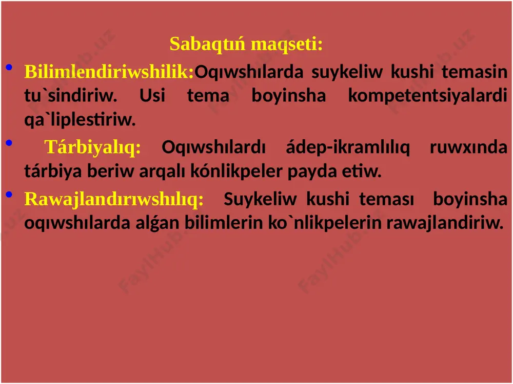 p súykeliw bir deneniń beti boylap basqa dene sırǵanap qozǵalǵanda júzege keletuǵın súykelis bolıp tabıladı. keri tásir kúshi tayanıshtıń reakciya kúshi n dep ataladı. bul kúsh barlıq waqıtta betke perpendikulyar baǵıtlanǵan boladı. demek, sırǵanap súykeliw kúshi fs(s) deneniń reakciya kúshi n ge tuwrı proporcional: suykeliw kushi degenimiz ne? ol qalay an’latiladi? tinishliqtag’i suykeliw kushi? domalap suykeliw degenimiz ne? ol qalay an’latiladi? suykeliwdin’ qay waqtta paydali ham qay waqtta ziyanli ekenine misallar keltirin’? temani bekkemlew úy tapsırmasın beriw. taza temanı oqıp, tema izindegi sorawlarǵa juwap beriw. díqqatlaríńíz ushín raxmet! image1.wmf image2.wmf image3.wmf image4.wmf image5.png image6.png image7.png image8.png image9.png image10.png image11.png image12.png image13.png image14.png image15.png image16.png image17.png image18.gif image19.wmf image20.gif image21.jpeg image22.gif image23.gif