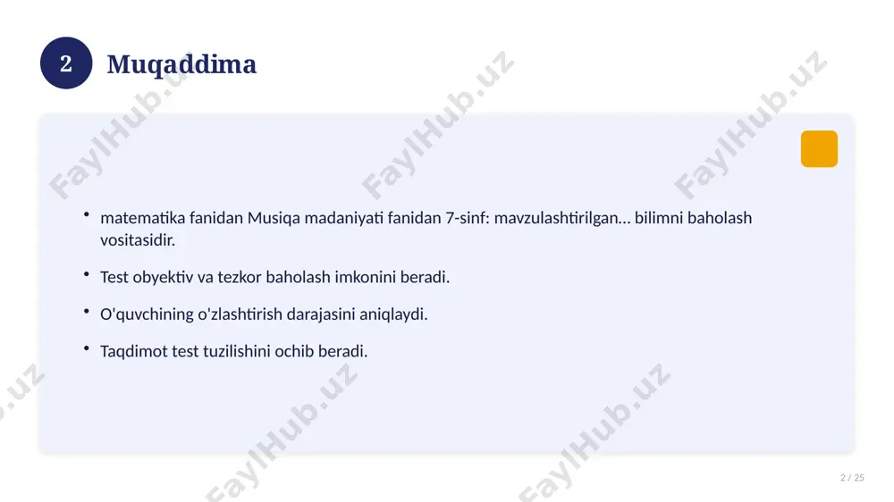 krlar. muhim tushunchalar. amaliy jihatlar. yakuniy xulosalar. 14 15 qo'shimcha resurslar 15 / 25 darslik va qo'llanmalar. onlayn manbalar. video darslar. amaliy mashqlar to'plami. 15 16 xatolardan saqlanish 16 / 25 keng tarqalgan xatolar. ularning sabablari. oldini olish yo'llari. to'g'ri yondashuv. 16 17 kelajak istiqbollari 17 / 25 rivojlanish yo'nalishlari. yangi imkoniyatlar. innovatsion yechimlar. uzoq muddatli ta'sir. 17 18 amaliy tavsiyalar 18 / 25 tizimli yondashing. ishonchli manbalardan foydalaning. bilimni amaliyotda qo'llang. natijani muntazam baholang. 18 19 tez-tez so'raladigan savollar 19 / 25 asosiy tushuncha nima? u qanday qo'llaniladi? qanday afzalliklari bor? javoblar qisqa va aniq. 19 20 eng yaxshi amaliyotlar 20 / 25 sinovdan o'tgan usullar. samarali yondashuvlar. tajriba almashish. doimiy takomillashtirish. 20 21 muammolar va yechimlar 21 / 25 mavjud muammolar. ularning sabablari. yechim yo'llari. amaliy tavsiyalar. 21 22 asosiy ko'rsatkichlar 22 / 25 ko'rsatkich holati birinchi mezon yaxshi ikkinchi mezon o'rta uchinchi mezon yuqori 22 23 amaliy …