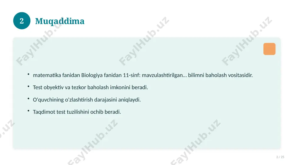 ushunchalar. amaliy jihatlar. yakuniy xulosalar. 14 15 qo'shimcha resurslar 15 / 25 darslik va qo'llanmalar. onlayn manbalar. video darslar. amaliy mashqlar to'plami. 15 16 xatolardan saqlanish 16 / 25 keng tarqalgan xatolar. ularning sabablari. oldini olish yo'llari. to'g'ri yondashuv. 16 17 kelajak istiqbollari 17 / 25 rivojlanish yo'nalishlari. yangi imkoniyatlar. innovatsion yechimlar. uzoq muddatli ta'sir. 17 18 amaliy tavsiyalar 18 / 25 tizimli yondashing. ishonchli manbalardan foydalaning. bilimni amaliyotda qo'llang. natijani muntazam baholang. 18 19 tez-tez so'raladigan savollar 19 / 25 asosiy tushuncha nima? u qanday qo'llaniladi? qanday afzalliklari bor? javoblar qisqa va aniq. 19 20 eng yaxshi amaliyotlar 20 / 25 sinovdan o'tgan usullar. samarali yondashuvlar. tajriba almashish. doimiy takomillashtirish. 20 21 muammolar va yechimlar 21 / 25 mavjud muammolar. ularning sabablari. yechim yo'llari. amaliy tavsiyalar. 21 22 asosiy ko'rsatkichlar 22 / 25 ko'rsatkich holati birinchi mezon yaxshi ikkinchi mezon o'rta uchinchi mezon yuqori 22 23 amaliy misol 23 …