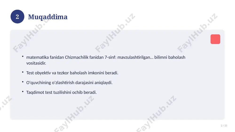 im tushunchalar. amaliy jihatlar. yakuniy xulosalar. 14 15 qo'shimcha resurslar 15 / 25 darslik va qo'llanmalar. onlayn manbalar. video darslar. amaliy mashqlar to'plami. 15 16 xatolardan saqlanish 16 / 25 keng tarqalgan xatolar. ularning sabablari. oldini olish yo'llari. to'g'ri yondashuv. 16 17 kelajak istiqbollari 17 / 25 rivojlanish yo'nalishlari. yangi imkoniyatlar. innovatsion yechimlar. uzoq muddatli ta'sir. 17 18 amaliy tavsiyalar 18 / 25 tizimli yondashing. ishonchli manbalardan foydalaning. bilimni amaliyotda qo'llang. natijani muntazam baholang. 18 19 tez-tez so'raladigan savollar 19 / 25 asosiy tushuncha nima? u qanday qo'llaniladi? qanday afzalliklari bor? javoblar qisqa va aniq. 19 20 eng yaxshi amaliyotlar 20 / 25 sinovdan o'tgan usullar. samarali yondashuvlar. tajriba almashish. doimiy takomillashtirish. 20 21 muammolar va yechimlar 21 / 25 mavjud muammolar. ularning sabablari. yechim yo'llari. amaliy tavsiyalar. 21 22 asosiy ko'rsatkichlar 22 / 25 ko'rsatkich holati birinchi mezon yaxshi ikkinchi mezon o'rta uchinchi mezon yuqori 22 23 amaliy misol …