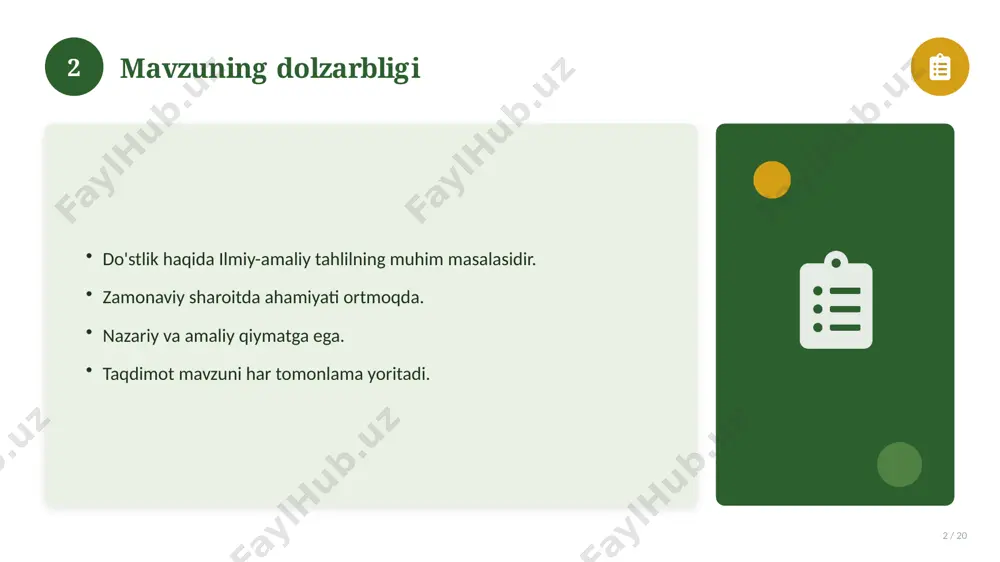 xshash hodisalar bilan solishtirish. umumiy jihatlar aniqlanadi. farqli tomonlar ko'rsatiladi. xulosalar chiqariladi. 17 18 afzallik va kamchiliklar 18 / 20 afzalliklari kamchiliklari samaradorlik murakkablik qulaylik resurs talabi tejamkorlik ayrim cheklovlar 18 19 xulosa 19 / 20 do'stlik haqida bo'yicha asosiy jihatlar yoritildi. mavzu nazariy va amaliy ahamiyatga ega. olingan bilim amaliyotda qo'llaniladi. doimiy o'rganish tavsiya etiladi. 19 20 foydalanilgan adabiyotlar 20 / 20 tegishli darslik va o'quv qo'llanmalari. ilmiy maqola va manbalar. internet va elektron resurslar. manba: soff.uz · 2026. 20 image-1-1.png image-1-2.png image-1-3.png image-1-4.png image-2-1.png image-2-2.png image-3-1.png image-3-2.png image-4-1.png image-4-2.png image-5-1.png image-5-2.png image-6-1.png image-6-2.png image-7-1.png image-7-2.png image-8-1.png image-9-1.png image-9-2.png image-10-1.png image-10-2.png image-11-1.png image-11-2.png image-12-1.png image-12-2.png image-13-1.png image-13-2.png image-14-1.png image-14-2.png image-15-1.png image-15-2.png image-16-1.png image-16-2.png image-17-1.png image-17-2.png image-18-1.png image-19-1.png image-19-2.png image-20-1.png image-20-2.png