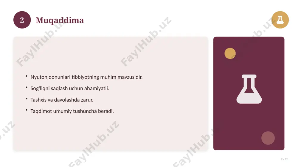 ngaymoqda. 16 17 qiyosiy tahlil 17 / 20 o'xshash hodisalar bilan solishtirish. umumiy jihatlar aniqlanadi. farqli tomonlar ko'rsatiladi. xulosalar chiqariladi. 17 18 afzallik va kamchiliklar 18 / 20 afzalliklari kamchiliklari samaradorlik murakkablik qulaylik resurs talabi tejamkorlik ayrim cheklovlar 18 19 xulosa 19 / 20 nyuton qonunlari bo'yicha asosiy jihatlar yoritildi. mavzu nazariy va amaliy ahamiyatga ega. olingan bilim amaliyotda qo'llaniladi. doimiy o'rganish tavsiya etiladi. 19 20 foydalanilgan adabiyotlar 20 / 20 tegishli darslik va o'quv qo'llanmalari. ilmiy maqola va manbalar. internet va elektron resurslar. manba: soff.uz · 2026. 20 image-1-1.png image-1-2.png image-1-3.png image-1-4.png image-2-1.png image-2-2.png image-3-1.png image-3-2.png image-4-1.png image-4-2.png image-5-1.png image-5-2.png image-6-1.png image-6-2.png image-7-1.png image-7-2.png image-8-1.png image-9-1.png image-9-2.png image-10-1.png image-10-2.png image-11-1.png image-11-2.png image-12-1.png image-12-2.png image-13-1.png image-13-2.png image-14-1.png image-14-2.png image-15-1.png image-15-2.png image-16-1.png image-16-2.png image-17-1.png image-17-2.png image-18-1.png image-19-1.png image-19-2.png image-20-1.png image-20-2.png