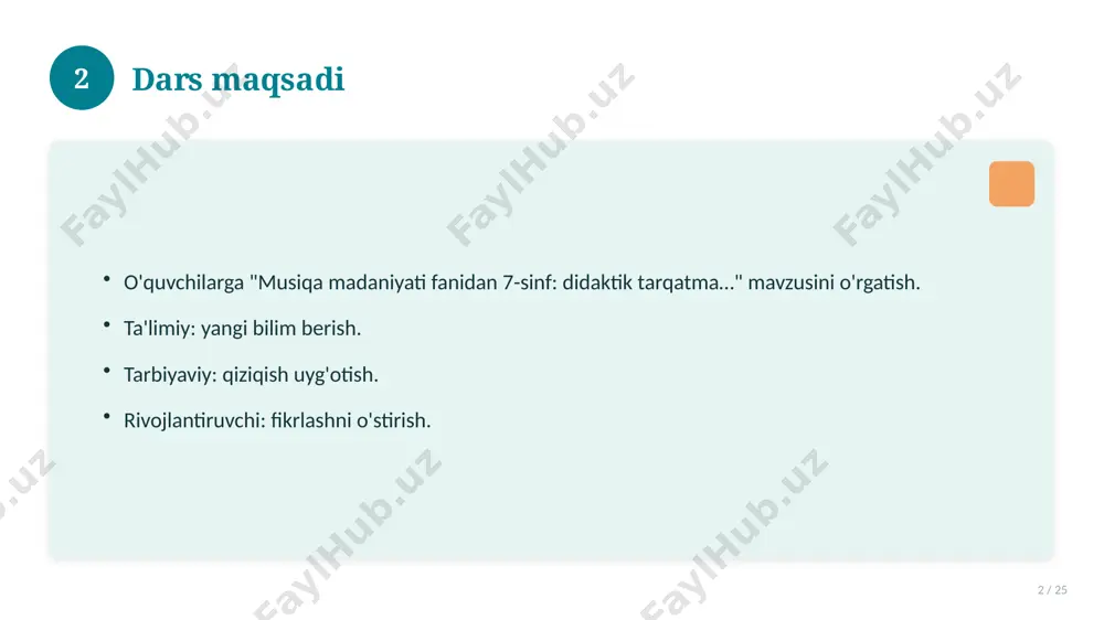 amaliy mashqlar to'plami. 16 17 xatolardan saqlanish 17 / 25 keng tarqalgan xatolar. ularning sabablari. oldini olish yo'llari. to'g'ri yondashuv. 17 18 kelajak istiqbollari 18 / 25 rivojlanish yo'nalishlari. yangi imkoniyatlar. innovatsion yechimlar. uzoq muddatli ta'sir. 18 19 amaliy tavsiyalar 19 / 25 tizimli yondashing. ishonchli manbalardan foydalaning. bilimni amaliyotda qo'llang. natijani muntazam baholang. 19 20 tez-tez so'raladigan savollar 20 / 25 asosiy tushuncha nima? u qanday qo'llaniladi? qanday afzalliklari bor? javoblar qisqa va aniq. 20 21 eng yaxshi amaliyotlar 21 / 25 sinovdan o'tgan usullar. samarali yondashuvlar. tajriba almashish. doimiy takomillashtirish. 21 22 muammolar va yechimlar 22 / 25 mavjud muammolar. ularning sabablari. yechim yo'llari. amaliy tavsiyalar. 22 23 asosiy ko'rsatkichlar 23 / 25 ko'rsatkich holati birinchi mezon yaxshi ikkinchi mezon o'rta uchinchi mezon yuqori 23 24 xulosa 24 / 25 musiqa madaniyati fanidan 7-sinf: didaktik tarqatma… bo'yicha asosiy jihatlar yoritildi. mavzu nazariy va amaliy ahamiyatga ega. olingan bilim …