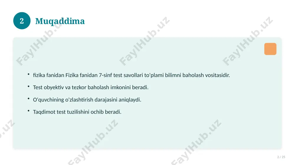yakuniy xulosalar. 14 15 qo'shimcha resurslar 15 / 25 darslik va qo'llanmalar. onlayn manbalar. video darslar. amaliy mashqlar to'plami. 15 16 xatolardan saqlanish 16 / 25 keng tarqalgan xatolar. ularning sabablari. oldini olish yo'llari. to'g'ri yondashuv. 16 17 kelajak istiqbollari 17 / 25 rivojlanish yo'nalishlari. yangi imkoniyatlar. innovatsion yechimlar. uzoq muddatli ta'sir. 17 18 amaliy tavsiyalar 18 / 25 tizimli yondashing. ishonchli manbalardan foydalaning. bilimni amaliyotda qo'llang. natijani muntazam baholang. 18 19 tez-tez so'raladigan savollar 19 / 25 asosiy tushuncha nima? u qanday qo'llaniladi? qanday afzalliklari bor? javoblar qisqa va aniq. 19 20 eng yaxshi amaliyotlar 20 / 25 sinovdan o'tgan usullar. samarali yondashuvlar. tajriba almashish. doimiy takomillashtirish. 20 21 muammolar va yechimlar 21 / 25 mavjud muammolar. ularning sabablari. yechim yo'llari. amaliy tavsiyalar. 21 22 asosiy ko'rsatkichlar 22 / 25 ko'rsatkich holati birinchi mezon yaxshi ikkinchi mezon o'rta uchinchi mezon yuqori 22 23 amaliy misol 23 / 25 real …