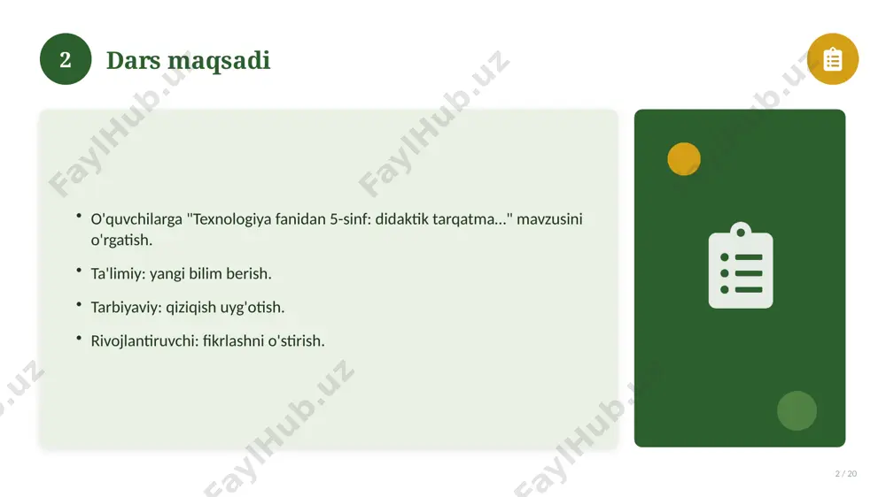 xiy rivoji 16 / 20 mavzu vaqt o'tishi bilan rivojlangan. asosiy bosqichlar kuzatiladi. muhim o'zgarishlar yuz bergan. hozirgi holatga ta'sir ko'rsatgan. 16 17 zamonaviy holati 17 / 20 bugungi kundagi ahvol. yangi yondashuvlar paydo bo'lmoqda. dolzarb tendensiyalar. amaliy qo'llanilishi kengaymoqda. 17 18 qiyosiy tahlil 18 / 20 o'xshash hodisalar bilan solishtirish. umumiy jihatlar aniqlanadi. farqli tomonlar ko'rsatiladi. xulosalar chiqariladi. 18 19 xulosa 19 / 20 texnologiya fanidan 5-sinf: didaktik tarqatma… bo'yicha asosiy jihatlar yoritildi. mavzu nazariy va amaliy ahamiyatga ega. olingan bilim amaliyotda qo'llaniladi. doimiy o'rganish tavsiya etiladi. 19 20 foydalanilgan adabiyotlar 20 / 20 tegishli darslik va o'quv qo'llanmalari. ilmiy maqola va manbalar. internet va elektron resurslar. manba: soff.uz · 2026. 20 image-1-1.png image-1-2.png image-1-3.png image-1-4.png image-2-1.png image-2-2.png image-3-1.png image-3-2.png image-4-1.png image-4-2.png image-5-1.png image-5-2.png image-6-1.png image-7-1.png image-7-2.png image-8-1.png image-8-2.png image-9-1.png image-9-2.png image-10-1.png image-10-2.png image-11-1.png image-11-2.png image-12-1.png image-12-2.png image-13-1.png image-13-2.png image-14-1.png image-14-2.png image-15-1.png image-15-2.png image-16-1.png image-16-2.png image-17-1.png image-17-2.png image-18-1.png image-18-2.png …