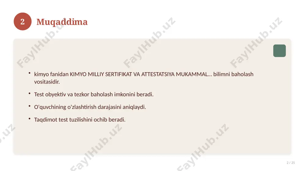 muhim tushunchalar. amaliy jihatlar. yakuniy xulosalar. 14 15 qo'shimcha resurslar 15 / 25 darslik va qo'llanmalar. onlayn manbalar. video darslar. amaliy mashqlar to'plami. 15 16 xatolardan saqlanish 16 / 25 keng tarqalgan xatolar. ularning sabablari. oldini olish yo'llari. to'g'ri yondashuv. 16 17 kelajak istiqbollari 17 / 25 rivojlanish yo'nalishlari. yangi imkoniyatlar. innovatsion yechimlar. uzoq muddatli ta'sir. 17 18 amaliy tavsiyalar 18 / 25 tizimli yondashing. ishonchli manbalardan foydalaning. bilimni amaliyotda qo'llang. natijani muntazam baholang. 18 19 tez-tez so'raladigan savollar 19 / 25 asosiy tushuncha nima? u qanday qo'llaniladi? qanday afzalliklari bor? javoblar qisqa va aniq. 19 20 eng yaxshi amaliyotlar 20 / 25 sinovdan o'tgan usullar. samarali yondashuvlar. tajriba almashish. doimiy takomillashtirish. 20 21 muammolar va yechimlar 21 / 25 mavjud muammolar. ularning sabablari. yechim yo'llari. amaliy tavsiyalar. 21 22 asosiy ko'rsatkichlar 22 / 25 ko'rsatkich holati birinchi mezon yaxshi ikkinchi mezon o'rta uchinchi mezon yuqori 22 23 amaliy misol …