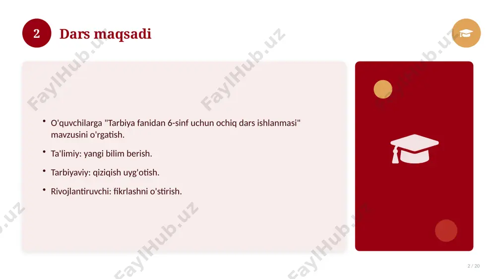 ixiy rivoji 16 / 20 mavzu vaqt o'tishi bilan rivojlangan. asosiy bosqichlar kuzatiladi. muhim o'zgarishlar yuz bergan. hozirgi holatga ta'sir ko'rsatgan. 16 17 zamonaviy holati 17 / 20 bugungi kundagi ahvol. yangi yondashuvlar paydo bo'lmoqda. dolzarb tendensiyalar. amaliy qo'llanilishi kengaymoqda. 17 18 qiyosiy tahlil 18 / 20 o'xshash hodisalar bilan solishtirish. umumiy jihatlar aniqlanadi. farqli tomonlar ko'rsatiladi. xulosalar chiqariladi. 18 19 xulosa 19 / 20 tarbiya fanidan 6-sinf uchun ochiq dars ishlanmasi bo'yicha asosiy jihatlar yoritildi. mavzu nazariy va amaliy ahamiyatga ega. olingan bilim amaliyotda qo'llaniladi. doimiy o'rganish tavsiya etiladi. 19 20 foydalanilgan adabiyotlar 20 / 20 tegishli darslik va o'quv qo'llanmalari. ilmiy maqola va manbalar. internet va elektron resurslar. manba: soff.uz · 2026. 20 image-1-1.png image-1-2.png image-1-3.png image-1-4.png image-2-1.png image-2-2.png image-3-1.png image-3-2.png image-4-1.png image-4-2.png image-5-1.png image-5-2.png image-6-1.png image-7-1.png image-7-2.png image-8-1.png image-8-2.png image-9-1.png image-9-2.png image-10-1.png image-10-2.png image-11-1.png image-11-2.png image-12-1.png image-12-2.png image-13-1.png image-13-2.png image-14-1.png image-14-2.png image-15-1.png image-15-2.png image-16-1.png image-16-2.png image-17-1.png image-17-2.png …