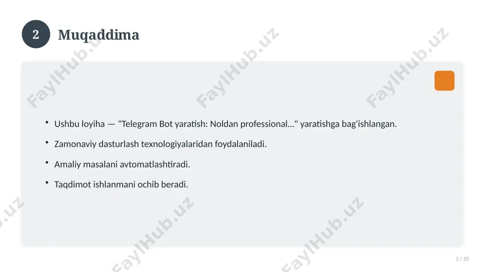 h 15 / 25 asosiy fikrlar. muhim tushunchalar. amaliy jihatlar. yakuniy xulosalar. 15 16 qo'shimcha resurslar 16 / 25 darslik va qo'llanmalar. onlayn manbalar. video darslar. amaliy mashqlar to'plami. 16 17 xatolardan saqlanish 17 / 25 keng tarqalgan xatolar. ularning sabablari. oldini olish yo'llari. to'g'ri yondashuv. 17 18 kelajak istiqbollari 18 / 25 rivojlanish yo'nalishlari. yangi imkoniyatlar. innovatsion yechimlar. uzoq muddatli ta'sir. 18 19 amaliy tavsiyalar 19 / 25 tizimli yondashing. ishonchli manbalardan foydalaning. bilimni amaliyotda qo'llang. natijani muntazam baholang. 19 20 tez-tez so'raladigan savollar 20 / 25 asosiy tushuncha nima? u qanday qo'llaniladi? qanday afzalliklari bor? javoblar qisqa va aniq. 20 21 eng yaxshi amaliyotlar 21 / 25 sinovdan o'tgan usullar. samarali yondashuvlar. tajriba almashish. doimiy takomillashtirish. 21 22 muammolar va yechimlar 22 / 25 mavjud muammolar. ularning sabablari. yechim yo'llari. amaliy tavsiyalar. 22 23 asosiy ko'rsatkichlar 23 / 25 ko'rsatkich holati birinchi mezon yaxshi ikkinchi mezon o'rta uchinchi …