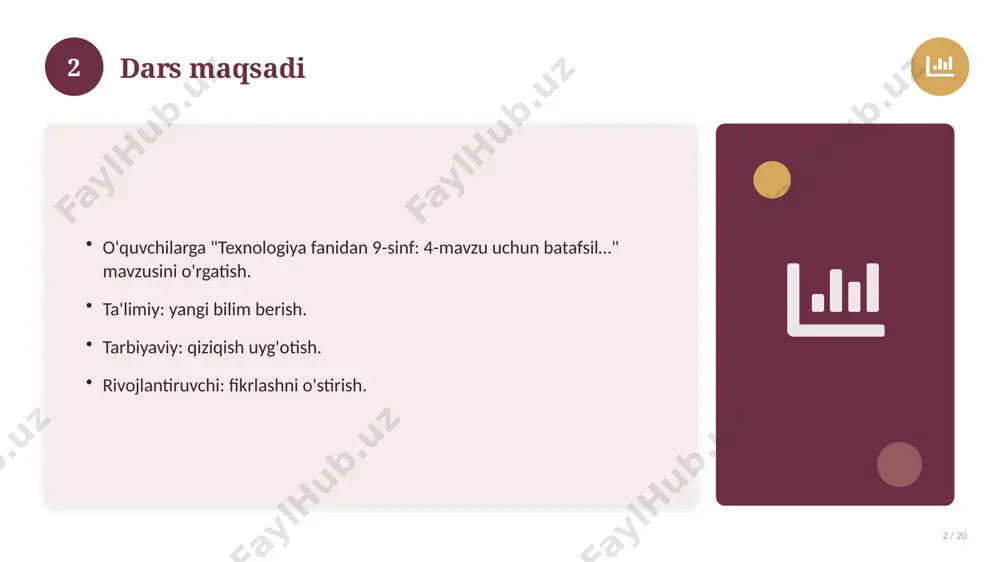bog'liq. 15 16 tarixiy rivoji 16 / 20 mavzu vaqt o'tishi bilan rivojlangan. asosiy bosqichlar kuzatiladi. muhim o'zgarishlar yuz bergan. hozirgi holatga ta'sir ko'rsatgan. 16 17 zamonaviy holati 17 / 20 bugungi kundagi ahvol. yangi yondashuvlar paydo bo'lmoqda. dolzarb tendensiyalar. amaliy qo'llanilishi kengaymoqda. 17 18 qiyosiy tahlil 18 / 20 o'xshash hodisalar bilan solishtirish. umumiy jihatlar aniqlanadi. farqli tomonlar ko'rsatiladi. xulosalar chiqariladi. 18 19 xulosa 19 / 20 texnologiya fanidan 9-sinf: 4-mavzu uchun batafsil… bo'yicha asosiy jihatlar yoritildi. mavzu nazariy va amaliy ahamiyatga ega. olingan bilim amaliyotda qo'llaniladi. doimiy o'rganish tavsiya etiladi. 19 20 foydalanilgan adabiyotlar 20 / 20 tegishli darslik va o'quv qo'llanmalari. ilmiy maqola va manbalar. internet va elektron resurslar. manba: soff.uz · 2026. 20 image-1-1.png image-1-2.png image-1-3.png image-1-4.png image-2-1.png image-2-2.png image-3-1.png image-3-2.png image-4-1.png image-4-2.png image-5-1.png image-5-2.png image-6-1.png image-7-1.png image-7-2.png image-8-1.png image-8-2.png image-9-1.png image-9-2.png image-10-1.png image-10-2.png image-11-1.png image-11-2.png image-12-1.png image-12-2.png image-13-1.png image-13-2.png image-14-1.png image-14-2.png image-15-1.png image-15-2.png image-16-1.png image-16-2.png …