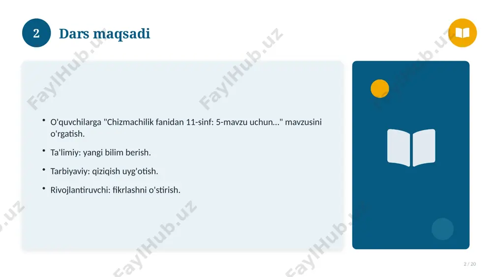 16 tarixiy rivoji 16 / 20 mavzu vaqt o'tishi bilan rivojlangan. asosiy bosqichlar kuzatiladi. muhim o'zgarishlar yuz bergan. hozirgi holatga ta'sir ko'rsatgan. 16 17 zamonaviy holati 17 / 20 bugungi kundagi ahvol. yangi yondashuvlar paydo bo'lmoqda. dolzarb tendensiyalar. amaliy qo'llanilishi kengaymoqda. 17 18 qiyosiy tahlil 18 / 20 o'xshash hodisalar bilan solishtirish. umumiy jihatlar aniqlanadi. farqli tomonlar ko'rsatiladi. xulosalar chiqariladi. 18 19 xulosa 19 / 20 chizmachilik fanidan 11-sinf: 5-mavzu uchun… bo'yicha asosiy jihatlar yoritildi. mavzu nazariy va amaliy ahamiyatga ega. olingan bilim amaliyotda qo'llaniladi. doimiy o'rganish tavsiya etiladi. 19 20 foydalanilgan adabiyotlar 20 / 20 tegishli darslik va o'quv qo'llanmalari. ilmiy maqola va manbalar. internet va elektron resurslar. manba: soff.uz · 2026. 20 image-1-1.png image-1-2.png image-1-3.png image-1-4.png image-2-1.png image-2-2.png image-3-1.png image-3-2.png image-4-1.png image-4-2.png image-5-1.png image-5-2.png image-6-1.png image-7-1.png image-7-2.png image-8-1.png image-8-2.png image-9-1.png image-9-2.png image-10-1.png image-10-2.png image-11-1.png image-11-2.png image-12-1.png image-12-2.png image-13-1.png image-13-2.png image-14-1.png image-14-2.png image-15-1.png image-15-2.png image-16-1.png image-16-2.png image-17-1.png image-17-2.png image-18-1.png …
