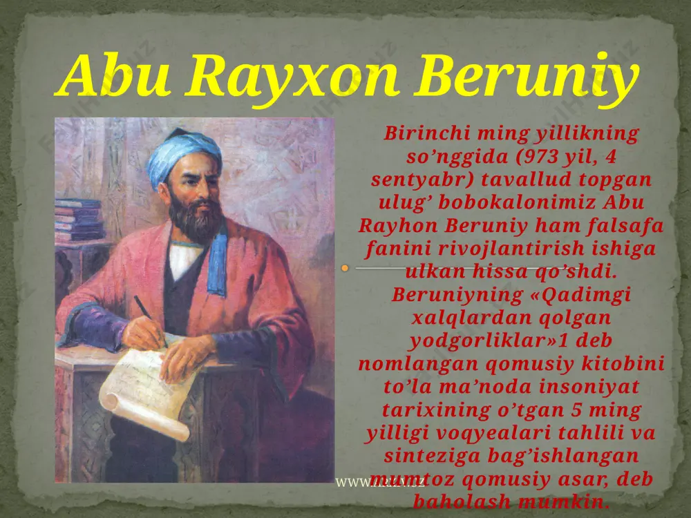 i jonibekning hukmdorlaridan muhammad xo‘jabekning taklifi bilan 1353 yilda yozilgan. «muhabbatnoma»ning «bayoni voqeni aytur» qismidan ma’lum bo‘lishicha, xorazmiy ilgari ham ko‘p she’rlar yozgan, ayniqsa, muhabbat mavzuidagi asarlari bilan shuxrat qozongan. xorazmiy www.arxiv.uz xorazmiy (xiv asr) xorazmiy asarining maydonga kelishida avhadiy marog‘aviy (1274-75; 1337-38)ning forscha yozilgan «muhabbatnoma» dostonining ta’siri bo‘lgan. lekin avhadiyda nomalar oshiq va ma’shuqa nomidan yozilgan bo‘lsa, xorazmiyda oshiqning mahbubasiga yo‘llagan she’riy nomalari jamlangan. har bir maktub muallifning chuqur kechinmalari, murojaati bilan boshlansa-da, unda ma’shuqa husnu jamoli, fe’l-atvorining mubolag‘ali tasviri birinchi o‘ringa chiqadi. nomalar mohiyat e’tiboriga ko‘ra, vasf bilan madhning sintezidan iborat. asar bilan navoiy ham tanish bo‘lgan. «muhokamat ul-lug‘atayn»da turkiy tilning boyligini isbotlamoq maqsadida «muhabbatnoma»dan misol keltiradi. «muhabbatnoma»ning 2 ta qo‘lyozma nusxasi (uyg‘ur va arab yozuvlarida) ma’lum. shulardan eskisi uyg‘ur yozuvidagi nusxa bo‘lib, britaniya muzeyida (inv. ? 8193) saqlanadi. nusxa shohruxning hirotdagi sarkardasi mir jaloliddin topshirig‘i bilan bakir mansur tomonidan 1432 yilning martida yazd shahrida ko‘chirilgan. o‘nta noma …