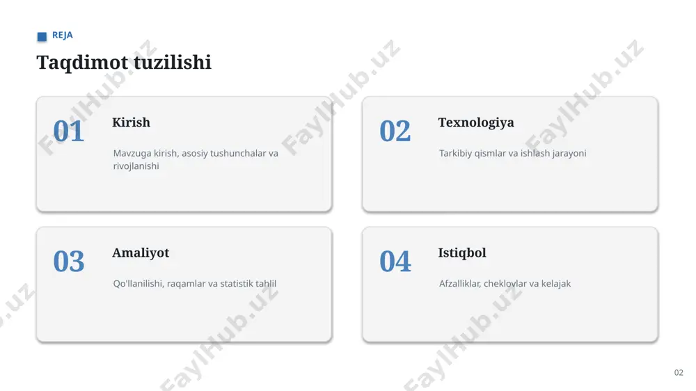 a tezroq qarorlar qabul qilish ▪ mijoz va foydalanuvchi tajribasini yaxshilash ▪ takrorlanuvchi vazifalarni avtomatlashtirish 12 04 istiqbol 13 afzalliklar asosiy afzalliklar + operatsion samaradorlikni sezilarli oshirish + yangi xizmat va imkoniyatlar yaratish + real vaqtda tahlil va monitoring + xarajatlarni optimallashtirish + aniqroq va tezroq qarorlar qabul qilish + takrorlanuvchi vazifalarni avtomatlashtirish 14 tavsiyalar amaliy tavsiyalar 1 pilot loyiha bilan boshlab, keyin kengaytiring 2 aniq biznes muammosidan boshlang 3 jamoa malakasini muntazam oshiring 4 natijalarni doimiy o'lchab boring 5 maxfiylik va etikani dastlabdan rejalashtiring 15 istiqbol kelajak istiqbollari ▪ sohaga keng va chuqur integratsiya ▪ yanada aniq va avtonom tizimlar ▪ inson va ai hamkorligining kuchayishi ▪ barqaror va mas'uliyatli qo'llash ▪ arzon va qulay yechimlarning tarqalishi 16 xulosa asosiy xulosalar ▪ texnologiya tez rivojlanib, yangi imkoniyatlar ochmoqda ▪ mas'uliyatli va bosqichma-bosqich yondashuv muhim ▪ amaliy natijalar joriy etishning foydasini tasdiqlaydi ▪ iqlim o'zgarishini modellashtirish sohada sezilarli qiymat va …