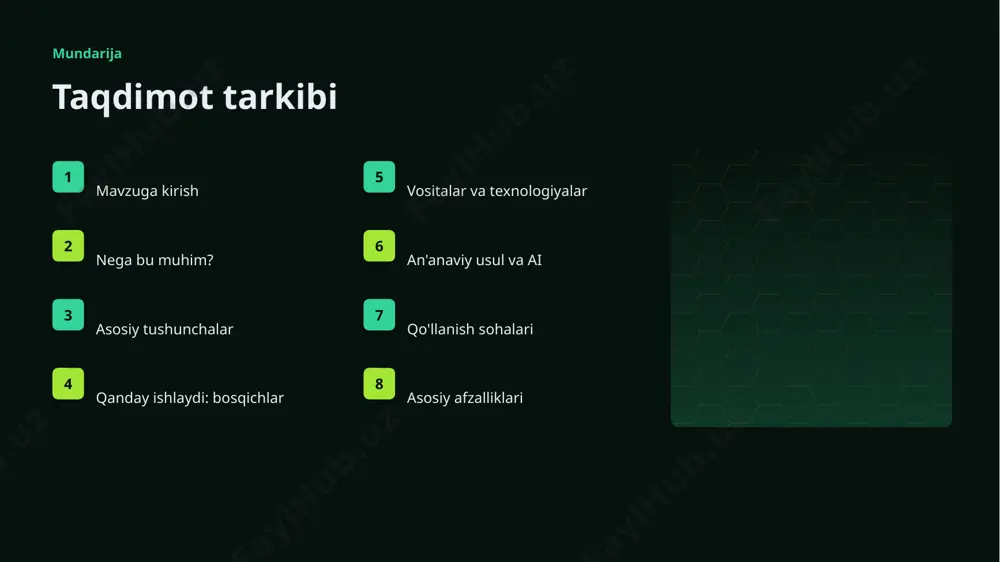 estitsiyalar rekord darajada ortmoqda. ▹ energetika sohada talab tez oʻsmoqda. ▹ ai ko'nikmalariga ehtiyoj yuqori. kelajak kelajak istiqbollari ▹ agentlik va multimodal tizimlar keng tarqaladi. ▹ modellar samaradorligi va tejamkorligi oshadi. ▹ mahalliy va shaxsiylashtirilgan yechimlar ko'payadi. ▹ inson-ai hamkorligi chuqurlashadi. ▹ regulyatsiya va standartlar shakllanadi. xulosa xulosa va tavsiyalar ▹ energetika uchun anomaliyani aniqlash: amaliy yechimlar — strategik ahamiyatga ega yo'nalish. ▹ ma'lumot sifati va etika muvaffaqiyat kaliti. ▹ bosqichma-bosqich joriy etish xavfni kamaytiradi. ▹ kadrlar malakasiga investitsiya zarur. ▹ doimiy monitoring va takomillashtirish talab etiladi. e'tiboringiz uchun rahmat! energetika uchun anomaliyani aniqlash: amaliy yechimlar savollar & muhokama image1.jpg image2.jpg image3.jpg image4.jpg image5.jpg image6.jpg image7.jpg image8.jpg image9.jpg