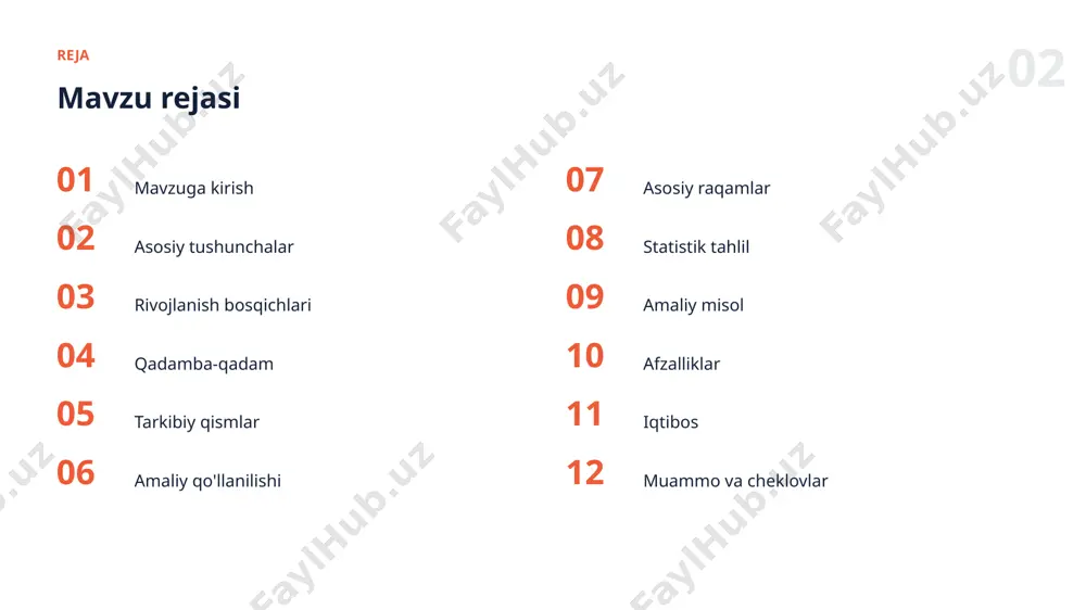 an adolat, maxfiylik va shaffoflikni hisobga olib, foydalanuvchi ishonchini mustahkamlaydi. 12 afzalliklar asosiy afzalliklar ✓ takroriy ishni avtomatlashtiradi ✓ ijod va g'oyalarni boyitadi ✓ hammaga qulay qiladi ✓ o'rganishni tezlashtiradi ✓ mahsuldorlikni oshiradi “ o'rganish va mashq — mahoratning yagona yo'li. 14 cheklovlar muammo va cheklovlar 01 noto'g'ri yoki noaniq natijalar 02 natijani tekshirish zarurati 03 cheklovlarni bilmaslik 04 haddan tashqari ishonish xavfi 05 ma'lumot sifatiga bog'liqlik 06 etika va mualliflik masalalari 15 tavsiyalar amaliy tavsiyalar 01 bosqichma-bosqich takomillashtiring 02 kichik va aniq vazifadan boshlang 03 maxfiylik va etikani unutmang 04 muntazam mashq qilib boring 05 natijani har doim tekshiring xulosa asosiy xulosalar ▪ natijani doimo tanqidiy baholash zarur ▪ amaliyot va tajriba muvaffaqiyat kalitidir ▪ inson nazorati zamonaviy ko'nikmalarning muhim qismidir ▪ bu ko'nikma kelajakda yanada qadrlanadi rahmat! e'tiboringiz uchun tashakkur · inson nazorati: amaliy qo'llanma image1.jpg image2.jpg image3.jpg image4.jpg image5.jpg image6.png image7.jpg image8.jpg