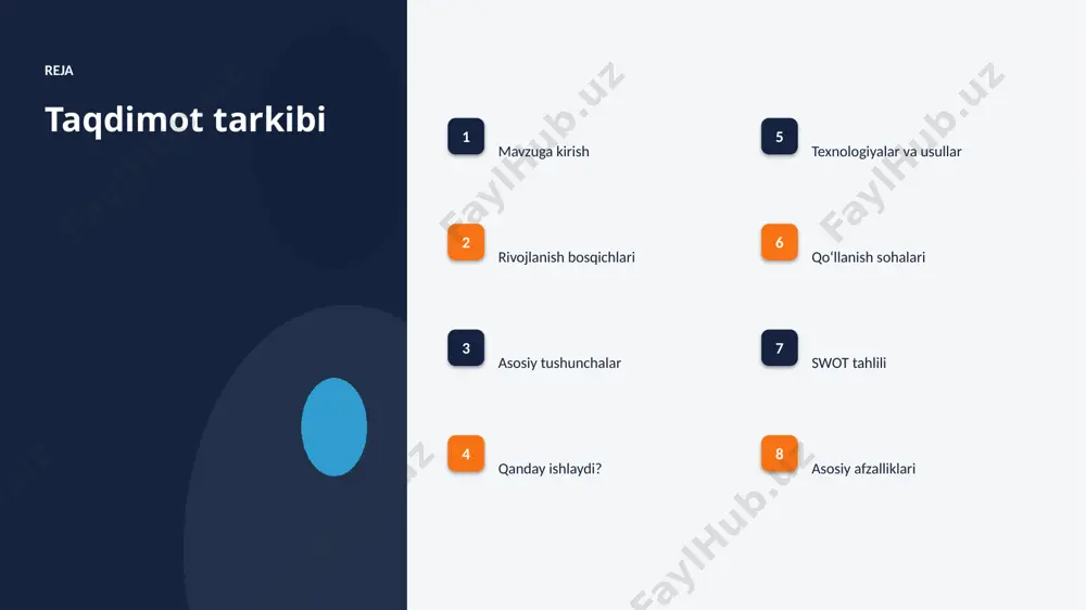 ▪ tayyor kutubxonalar (tensorflow, pytorch) ishlab chiqishni tezlashtiradi. ▪ open-source modellar kirish toʻsigʻini pasaytiradi. ▪ gpu/tpu akseleratorlari oʻqitish vaqtini qisqartiradi. ▪ bulutli platformalar masshtablash va tez joriy etishni taʼminlaydi. ▪ zamonaviy tavsiya tizimlari usullari aniqlikni sezilarli oshiradi. amaliyot qoʻllanish sohalari ▪ e-tijorat — eng keng tarqalgan amaliy yoʻnalishlardan biri. ▪ striming jarayonlarni tezlashtiradi va xatolarni kamaytiradi. ▪ yangiliklar yangi qiymat va xizmatlar yaratadi. ▪ ijtimoiy tarmoq resurslardan oqilona foydalanishga yordam beradi. ▪ turizm sohasida bu texnologiya raqobat ustunligini taʼminlaydi. swot tahlili kuchli tomonlar ■ yuqori aniqlik va tezlik ■ avtomatlashtirish imkoni ■ masshtablanuvchanlik ■ doimiy takomillashish imkoniyat va xavflar ■ yangi bozorlar va xizmatlar ■ maʼlumot yetishmasligi xavfi ■ etik va huquqiy masalalar ■ malakali kadrlarga ehtiyoj 02 natijalar va istiqbol afzalliklar, muammolar, statistika va kelajak afzallik asosiy afzalliklari 37% samaradorlik oshishi 2x tezroq qaror qabul qilish 37% xarajatlar kamayishi 90% yuqori aniqlik darajasi muammolar va cheklovlar texnik chaqiriqlar ■ …
