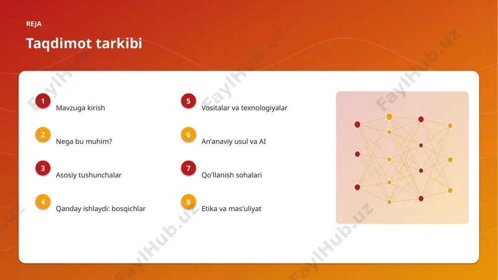 aqiriqlar • sifatli ma'lumot yetishmasligi • yuqori hisoblash xarajati • modelni izohlash qiyinligi • xavfsizlik va barqarorlik tashkiliy chaqiriqlar • kadrlar tanqisligi • integratsiya murakkabligi • etik va huquqiy masalalar • moslashish zarurati bozor statistika va tendensiyalar ▸ global ai bozori yiliga ~18% o'smoqda. ▸ kompaniyalarning 73% joriy etishni rejalashtirgan. ▸ investitsiyalar rekord darajada ortmoqda. ▸ taʼlim sohada talab tez oʻsmoqda. ▸ ai ko'nikmalariga ehtiyoj yuqori. kelajak kelajak istiqbollari ▸ agentlik va multimodal tizimlar keng tarqaladi. ▸ modellar samaradorligi va tejamkorligi oshadi. ▸ mahalliy va shaxsiylashtirilgan yechimlar ko'payadi. ▸ inson-ai hamkorligi chuqurlashadi. ▸ regulyatsiya va standartlar shakllanadi. xulosa xulosa va tavsiyalar ▸ taʼlimda evolyutsion algoritmlar: imkoniyat va misollar — strategik ahamiyatga ega yo'nalish. ▸ ma'lumot sifati va etika muvaffaqiyat kaliti. ▸ bosqichma-bosqich joriy etish xavfni kamaytiradi. ▸ kadrlar malakasiga investitsiya zarur. ▸ doimiy monitoring va takomillashtirish talab etiladi. e'tiboringiz uchun rahmat! taʼlimda evolyutsion algoritmlar: imkoniyat va misollar savollar & muhokama …