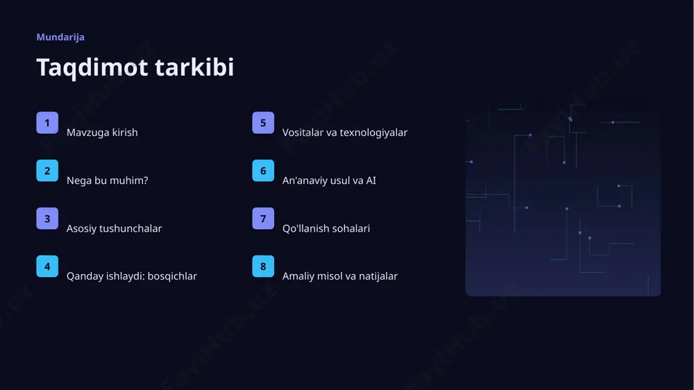 lik va barqarorlik tashkiliy chaqiriqlar ▪ kadrlar tanqisligi ▪ integratsiya murakkabligi ▪ etik va huquqiy masalalar ▪ moslashish zarurati bozor statistika va tendensiyalar ▹ global ai bozori yiliga ~38% o'smoqda. ▹ kompaniyalarning 56% joriy etishni rejalashtirgan. ▹ investitsiyalar rekord darajada ortmoqda. ▹ kosmik soha sohada talab tez oʻsmoqda. ▹ ai ko'nikmalariga ehtiyoj yuqori. kelajak kelajak istiqbollari ▹ agentlik va multimodal tizimlar keng tarqaladi. ▹ modellar samaradorligi va tejamkorligi oshadi. ▹ mahalliy va shaxsiylashtirilgan yechimlar ko'payadi. ▹ inson-ai hamkorligi chuqurlashadi. ▹ regulyatsiya va standartlar shakllanadi. xulosa xulosa va tavsiyalar ▹ kosmik soha uchun tavsiya tizimlari: amaliy yechimlar — strategik ahamiyatga ega yo'nalish. ▹ ma'lumot sifati va etika muvaffaqiyat kaliti. ▹ bosqichma-bosqich joriy etish xavfni kamaytiradi. ▹ kadrlar malakasiga investitsiya zarur. ▹ doimiy monitoring va takomillashtirish talab etiladi. e'tiboringiz uchun rahmat! kosmik soha uchun tavsiya tizimlari: amaliy yechimlar savollar & muhokama image1.jpg image2.jpg image3.jpg image4.jpg image5.jpg image6.jpg image7.jpg image8.jpg image9.jpg image10.jpg image11.jpg …