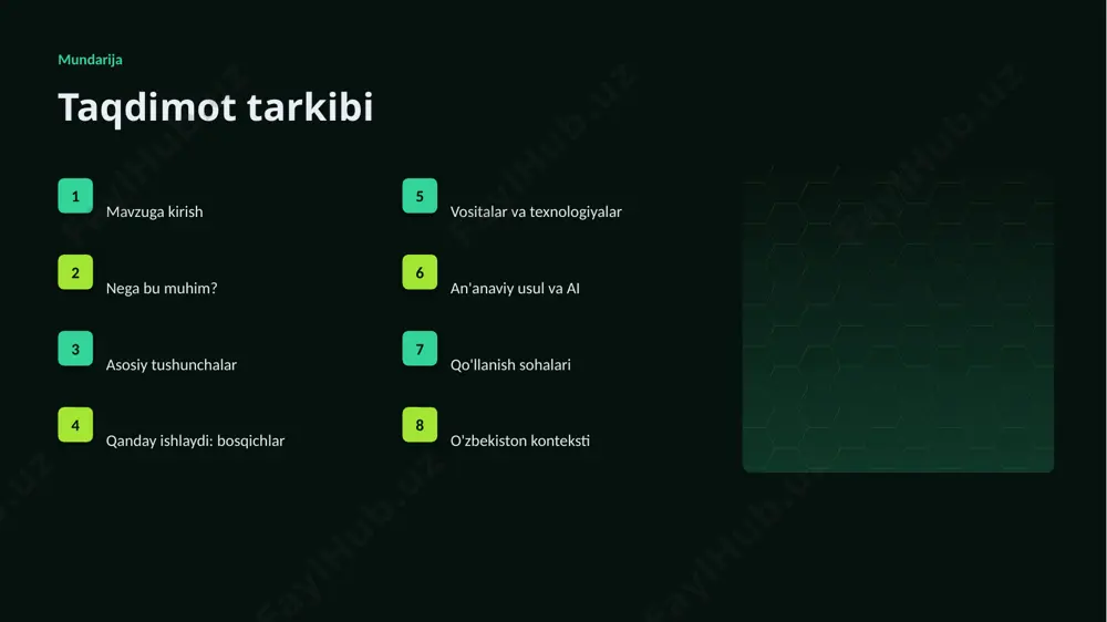 afzalliklari 42% samaradorlik o'sishi 25% xarajat kamayishi 97% aniqlik darajasi muammo muammolar va cheklovlar texnik chaqiriqlar ▪ sifatli ma'lumot yetishmasligi ▪ yuqori hisoblash xarajati ▪ modelni izohlash qiyinligi ▪ xavfsizlik va barqarorlik tashkiliy chaqiriqlar ▪ kadrlar tanqisligi ▪ integratsiya murakkabligi ▪ etik va huquqiy masalalar ▪ moslashish zarurati bozor statistika va tendensiyalar ▹ global ai bozori yiliga ~21% o'smoqda. ▹ kompaniyalarning 66% joriy etishni rejalashtirgan. ▹ investitsiyalar rekord darajada ortmoqda. ▹ davlat boshqaruvi sohada talab tez oʻsmoqda. ▹ ai ko'nikmalariga ehtiyoj yuqori. kelajak kelajak istiqbollari ▹ agentlik va multimodal tizimlar keng tarqaladi. ▹ modellar samaradorligi va tejamkorligi oshadi. ▹ mahalliy va shaxsiylashtirilgan yechimlar ko'payadi. ▹ inson-ai hamkorligi chuqurlashadi. ▹ regulyatsiya va standartlar shakllanadi. xulosa xulosa va tavsiyalar ▹ davlat boshqaruvi uchun gan: amaliy yechimlar — strategik ahamiyatga ega yo'nalish. ▹ ma'lumot sifati va etika muvaffaqiyat kaliti. ▹ bosqichma-bosqich joriy etish xavfni kamaytiradi. ▹ kadrlar malakasiga investitsiya zarur. ▹ doimiy monitoring …