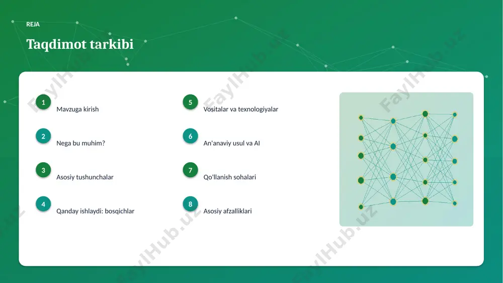 bozor statistika va tendensiyalar ▸ global ai bozori yiliga ~29% o'smoqda. ▸ kompaniyalarning 57% joriy etishni rejalashtirgan. ▸ investitsiyalar rekord darajada ortmoqda. ▸ kosmik soha sohada talab tez oʻsmoqda. ▸ ai ko'nikmalariga ehtiyoj yuqori. kelajak kelajak istiqbollari ▸ agentlik va multimodal tizimlar keng tarqaladi. ▸ modellar samaradorligi va tejamkorligi oshadi. ▸ mahalliy va shaxsiylashtirilgan yechimlar ko'payadi. ▸ inson-ai hamkorligi chuqurlashadi. ▸ regulyatsiya va standartlar shakllanadi. xulosa xulosa va tavsiyalar ▸ toʻda intellekti yordamida kosmik soha samaradorligini oshirish — strategik ahamiyatga ega yo'nalish. ▸ ma'lumot sifati va etika muvaffaqiyat kaliti. ▸ bosqichma-bosqich joriy etish xavfni kamaytiradi. ▸ kadrlar malakasiga investitsiya zarur. ▸ doimiy monitoring va takomillashtirish talab etiladi. e'tiboringiz uchun rahmat! toʻda intellekti yordamida kosmik soha samaradorligini oshirish savollar & muhokama image1.jpg image2.jpg image3.jpg image4.jpg image5.jpg image6.jpg image7.jpg image8.jpg image9.jpg image10.jpg image11.jpg image12.jpg image13.jpg image14.jpg image15.jpg image16.jpg image17.jpg image18.jpg image19.jpg image20.jpg image21.jpg image22.jpg image23.jpg image24.jpg image25.jpg image26.jpg image27.jpg