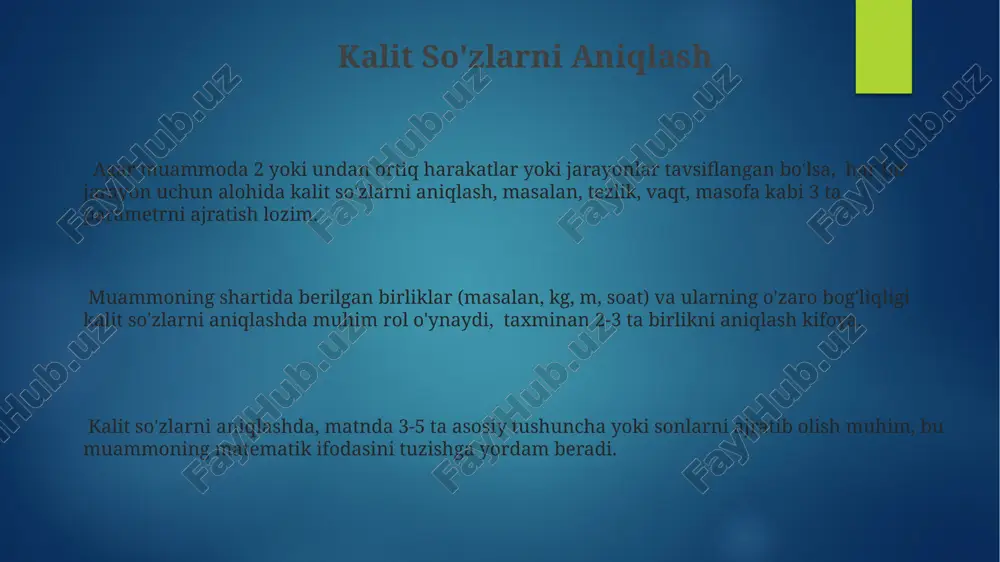 santimetr birliklarini to'g'ri qo'llash kerak. javobni tekshirishda, olingan natijani dastlabki shartlar bilan 2-3 marta taqqoslash orqali to'g'riligini aniqlash mumkin, bu esa xatoliklarni kamaytirishga yordam beradi. e'tiboringiz uchun rahmat @taqdimot_robot image2.png image3.png image4.png image5.png