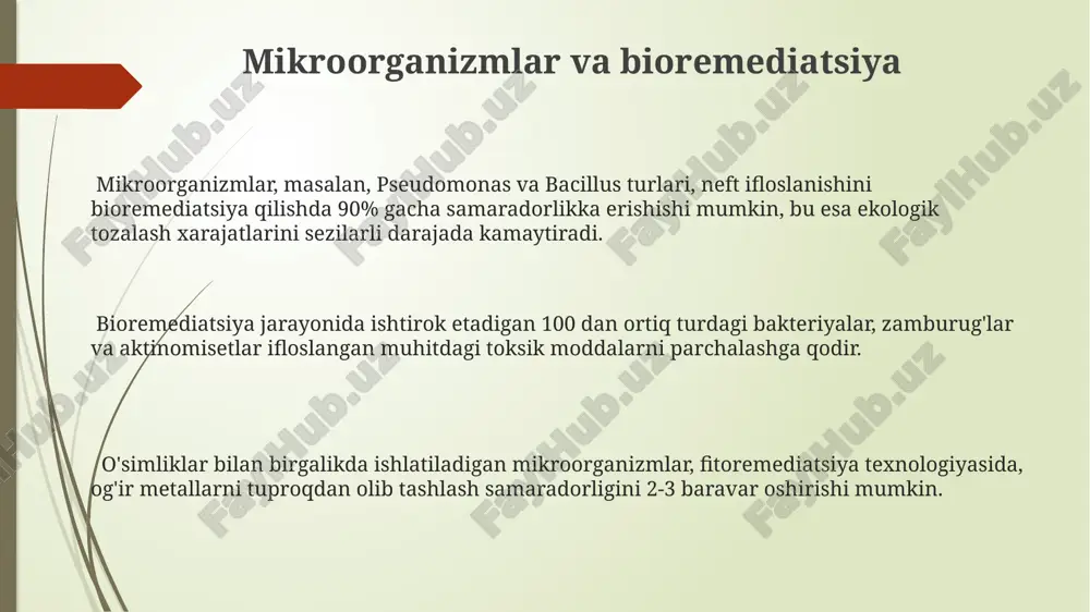 xo'jaligi biologik vositalar yordamida o'simliklarni himoya qilishda mikroorganizmlar, pestitsidlarga qaraganda, atrof-muhitga kamroq zarar yetkazadi va 5-10% gacha zararsizlantirishga yordam beradi. tuproq unumdorligini oshirishda, mikroorganizmlar organik moddalarni parchalaydi, bu esa o'simliklar uchun ozuqa moddalarining mavjudligini 15-25% ga yaxshilaydi. mikroorganizmlar, o'simliklarning o'sishi va rivojlanishi uchun zarur bo'lgan azotni tuproqqa bog'lashda muhim rol o'ynaydi, bu hosildorlikni 20-30% ga oshirishga yordam beradi. patogen mikroorganizmlar va kasalliklar zamburug'larning ba'zi turlari, masalan, candida albicans, immuniteti susaygan insonlarda og'ir, hatto hayot uchun xavfli bo'lgan infektsiyalarni keltirib chiqarishi mumkin; bu infektsiyalarni davolash qiyin va uzoq vaqt talab etadi. patogen bakteriyalar, masalan, salmonella turlari, oziq-ovqat mahsulotlarini ifloslantirib, yiliga 1 millionlab odamlarni oshqozon-ichak kasalliklariga chalinishiga sabab bo'ladi. viruslar, jumladan, gripp va oiv kabi viruslar, yuqumli kasalliklarning asosiy sababchisi bo'lib, global miqyosda yuz minglab o'limlarga olib keladi. mikroorganizmlarni o'rganish usullari 16s rrna gen ketma-ketligini aniqlash orqali mikroorganizmlarning taksonomik tasnifini aniqlash va ularning genetik xususiyatlarini o'rganish zamonaviy molekulyar usullarning ahamiyatini ko'rsatadi. mikroorganizmlarni …
