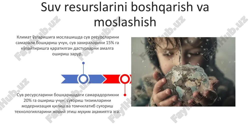 ruhlar ta'sirlarga ko'proq moyil. kam ta'minlangan aholi punktlarida suv ta'minoti va sanitariya-gigiyena tizimlarini yaxshilashga 50 million dollar sarmoya kiritish orqali, iqlimga chidamlilikni 15% ga oshirish mumkin. e'tiboringiz uchun rahmat @taqdimot_robot image4.jpg image5.jpg image6.jpg image7.jpg image8.jpg image9.jpg image10.jpg image11.jpg image12.jpg image13.jpg image1.jpeg image2.jpeg