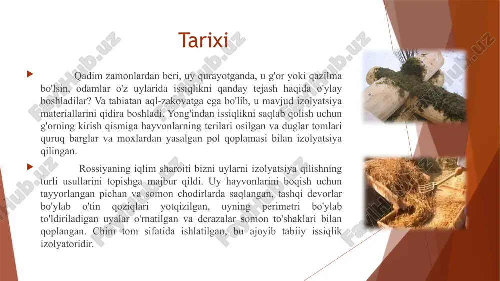 arda seramika paxta elektr izolyatsiyalash xususiyatlarini oladi; yuqori kimyoviy qarshilikka ega. keramika paxtaidan tayyorlangan mahsulotlar turli deformatsiyalarga chidamli. gözenekli shisha g'ovakli shisha (ko'pikli shisha) bloklar yoki plitalar shaklida shisha granulyatsiya kukunini yoki vulqon kelib chiqadigan ba'zi jinslarni gaz hosil qiluvchi moddalar bilan , masalan, ohaktosh yoki antrasit bilan sinterlash orqali ishlab chiqariladi. muntazam tarkibli stakan uchun harorat qarshiligi 300-500 ° c, gidroksidi bo'lmagan shisha uchun - 1000 ° s gacha. ko'pikli oynalar ishlab chiqarish va fuqarolik binolarining devorlari, shiftlari, pollari va tomlarini, shu jumladan yig'ma yirik panelli uylarda temir-beton panellarni, muzlatgichli inshootlarni, shuningdek, isitish moslamalari va tarmoqlarini izolyatsiyalash uchun ishlatiladi. zarrachalar taxtalari zarrachalar taxtalari (yong'och plitalari) organik tolali komponentlardan (qoida tariqasida, yog'och chiplari maxsus usulda tayyorlanadi), sintetik qatronlar, suv o'tkazmaydigan vosita, antiseptik va yong'inga qarshi vositadan iborat. chipboardlar 1930-yillarda nemis ixtirochisi maks himmelheber tomonidan ishlab chiqarilgan . birinchi tijorat namunasi 1941 yilda bremendagi zavodda fenolik bog'lovchilar va archa chiplari yordamida …