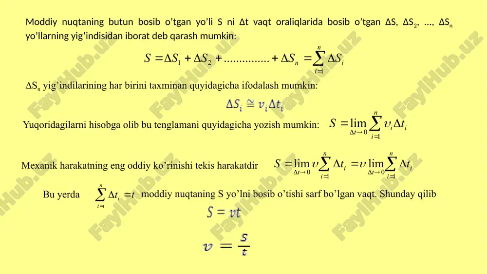 ng vaqtlar oralig’ida teng yoy uzunliklarini bosib o’tgandagi harakatga aytiladi. aylana bo’ylab tekis harakatni chiziqli tezlik degan tushuncha ifodalaydi. chiziqli tezlik deb moddiy nuqtaning vaqt birligi ichida bosib o’tgan yoy uzunligiga aytiladi. tarifga ko’ra, - yoyuzunligi, - vaqt agar jism (moddiynuqta) to’labirmartaaylansa, u holda - aylana uzunligi 2πr (r-aylanaradiusi) ga, ∆t esaaylanishdavri t gaalmashadi. aylanishdavri deb moddiynuqtaningbirmartato’laaylanibchiqishiuchunketganvaqtgaaytiladi. u vaqtdachiziqlitezlik vaqtbirligiichidaaylanishlarsonigaaylanishchastotasideyiladivaνbilanbelgilanadi. v ningo’lchovbirligi 1/s. davrvachastota ko’rinishda bog’langan. bunihisobgaolsak, chiziqlitezlik deb yoziladi. egri chiziqli harakat tangensial va markazga intilma tezlanish bilan ham ifodalanadi. aylana bo’ylab tekis harakatda to’liq tezlanishning tangensial tashkil etuvchisi yuzaga kelmaydi va shuning uchun markazga intilma tezlanish inobatga olinadi uchburchaklarning o’xshashligidan ma’lumki, bo’lgani uchun ∆t→0 bo’lsa ab vatar ∆s yoyga intiladi, shuning uchun r radiusningburilishburchagi ∆φningburilishuchunsarfbo’lgan ∆t vaqtoralig’iganisbatiburchaktezlikdeyiladivabilanbelgilanadi: ω ning o’lchov birligi radian. agar burchak tezlik vaqt davomida o’zgarsa burchak tezlanish tushunchasi kiritiladi. o’rtacha burchak tezlanish βo’r deb ∆ω burchak tezlik o’zgarishining shu o’zgarish yuzaga kelishi uchun ketgan ∆t …