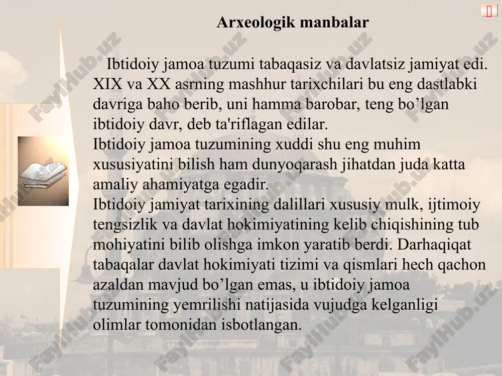 tta davrini tashkil etar ekan ibtidoiy jamiyat tarixi fanining vazifasi mazkur qadimiy davr tarixini har tomonlama chuqur o’rgana borishdan iboratdir. ajdodlarimiz tarixining ilk davrini-ya'ni ibtidoiy jamoa tuzumi tarixini qayta tiklash, uni o’rganish nihoyat darajada murakkab, ayni vaqtda sharafli vazifadir. uzoq davom etgan mazkur tarixiy davrda tabiatning turli-tuman hodisalari girdobida yashagan ibtidoiy kishilar yer sharining katta qismida hayot kechirib, xilma-xil tarzda tirikchilik o’tkazganlar. shunday ekan, ibtidoiy davr kishilari tirikchiligining asosiy manbai ularni o’rab turgan geografik muhitning turli shart-sharoitlariga muvofiq ovchilik, baliqchilik, termachilik, keyinchalik esa dehqonchilik va chorvachilikdan keladigan mahsulotlar bo’lganligi shubhasizdir. ibtidoiy kishilar o’z tirikchilik vositalariga muvofiq keladigan qurol-yarog’larni, asbob-uchkunalarni turar-joylarni va boshqa turli narsalarni yaratganlarki, ular yaratgan buyumlar, mehnat qurollari, turar-joylarning qoldiqlari, ayni vaqtda o’sha davr kishilarining butun skeletlari, yoki ular skeletining ayrim qismlari yer ostida saqlanib keladi. bu vositalar kishilikning ibtidoiy davrini o’rganishda asosiy manba bo’lib hisoblanadilar.   shu narsa ravshanki, kishilikning keyingi davr tarixini bayon qilishda olimlar …