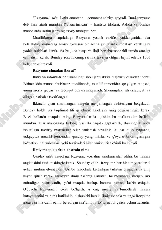 ini yoki ma'lumotlardan qidirish tizimlarida foydalanish uchun majburiy ravishda qo'llaniladi va ilmiy maqolada aks ettirilgan majburiy fikrlarga, maqolada hal qilingan muammoni yoki vazifani, muallifning o'zi oldiga qo'ygan maqsadlarini va olib borilayotgan tadqiqot natijalarini tavsiflaydi. bir so'z bilan aytganda, matn davomida tegishli bo'lishi mumkin bo'lgan hamma narsa va o'quvchi nimani bilishni xohlaydi. asosiy qiyinchilik qiziqish va fitna. keyin ko'pgina mualliflarda ilmiy maqola qanday ko'rinishda bo'lishi kerakligi haqida savol tug'iladi va xato qilinmasligi uchun unga rezyume beriladi. bu savolga javob berish unchalik qiyin emas, siz faqat qoidalar, talablar va namunalarga amal qilishingiz kerak. ilmiy maqola uchun kalit so'zlarni to'g'ri shakllantirish kerak. ular nima uchun? maqolani tasniflash imkoniyatiga ega bo'lish uchun, shuningdek qidiruv tizimlari namunaviy maqolani tez va ishonchli topishlari kerak. hammasi to'g'ri bajarilishi kerak, shunda ilmiy maqola va unga rezyumelar muallifning talabiga binoan yoziladi. bundan tashqari, bularning barchasi uni maqsadli maqsadlarda ishlatishga, ma'lumotlarning amaliy qiymatini oshirishga imkon beradi. qanday qilib maqola uchun …