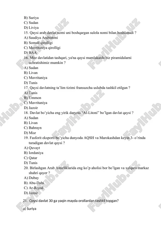 mamlakatshunoslik faniga oid test savollar to‘plami - Page 3
