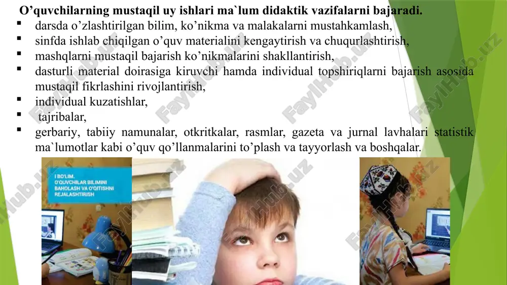 iyati tug'iladi. tabiatdagi kuzatishlar o'quvchilarni mustaqil ishlash qobiliyatini o'stirishga, ularni tabiatga qiziqishini orttirishga, fikrlashga yordam beradi. ekskursiyalar vaqtida turli metodlardan foydalaniladi. jumladan ekskursiya temasi va qilinadigan ishlar mazmuniga bog'liq holda hikoya, suhbat, demonstratsiya, amaliy ishlarni bajarish kabi metodlardan foydalaniladi. dasturda ko'rsatilgan mavzu bo'yicha ekskursiya tabiatda, ishlab chiqarishda o'tkaziladi. tabiatda o'tkaziladigan ekskursiyalarga tayyorlanishda o'qituvchi quyidagilarni bajaradi. ekskursiya mavzusiga mos bo'lgan joy tanlaydi. ekskursiya o'tkazish joyini o'qituvchi avval o'zi o'rganib, undagi ko'proq uchrovchi hayvonlarni aniqlaydi. ekskursiya paytida qanday o'simliklarni o'rganish, namunalar olish, hisoblash ishlarini ham aniqlab oladi. ekskursiya o'tkaziladigan joyga borish marshrutini belgilanadi. 5. ekskursiya rejasi tuzilib unda mazkur tadbirning maqsad va vazifalari aniqlanadi. 6. ekskursiya uchun zarur anjomlar (gerbariy papkalari, tesha, qaychi, probilkalar, gazetalar, o'simliklar aniqlagichlari va boshqalar) tayyorlanadi. anjomlar ekskursiyaga chiqadigan o'quvchilar guruhlarini hisobga olgan holda tayyorlanadi. 7. ekskursiyani yakunlash yo'llari belgilanadi. ekskursiyani o'tkazish uchun o'qituvchi maktabda o'quvchilarga maqsad va vazifalarni tushuntirib, ularni 4-6 tadan guruhlarga ajratadi. har bir guruh …