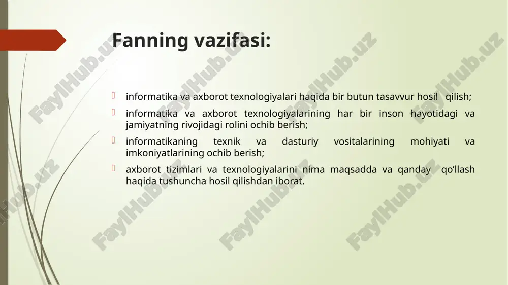 ompyuterlarni ishlab chiqishga imkon berdi. 1970 yilda intel firmasida marshian edvard xoff tomonidan birinchi mikroprotsessor intel 4004 ning yoratilishi shaxsiy kompyuter yoratilishiga qo'yilgan muhim qadam bo'ldi. 1970 yil intel 4004 - 4 bit 1972 yil intel 8008 - 8 bit 1981 yil ibm pc - 8 bit 1993 yil pentium - 64 bit 1997 yil pentium ii - … shaxsiy kompyuterlar zamonaviy shaxsiy kompyuterlar birinchi shaxsiy kompyuterlarga nisbatan ixcham va ming marta ko'p tezkorlikka ega bo'lib, (sekundiga bir necha milliard operatsiyo bajarishi mumkin). har yili dunyoda qariyb 200 million kompyuter ishlab chiqariladi. kompyuterlarni qator guruh va ko'rinishlarga bo'lish mumkin: bajaradigan topshiriq sinfiga ko'ra: universal ixtisoslashgan vazifasiga ko'ra: server ishchi stantsiyo shaxsiy kompyuter nanokompyuter — o'lchami bir necha nanometr keladigan elektron (mexanik, biokimyoviy, kvantli) texnologiyolarga asoslangan hisoblash qurilmasi. o'lchamiga ko'ra: kompyuterning asosiy qurilmalari quyidagilar: tizimli blokda quyidagi qurilmalar joylashadi: tashqi (qo'shimcha) qurilmalar quyidagi uskunalardan iborat: shaxsiy kopyuterning umumiy tuzilishi tizimli magistral …