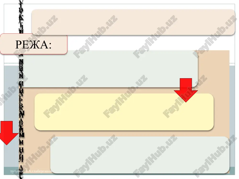 rslar unumdorligini oshirish resurslardan foydalanishning turli xil muqobil variantlaridan eng samaralisini tanlash ehtiyojlarini cheklash tuzuvchi: z.allaberganov 12 iqtisodiyot nazariyasi fanining predmeti va vazifalari fanning predmeti- iqtisodiyot nazariyasi iqtisodiy resurslar cheklangan sharoitda jamiyatning cheksiz ehtiyojlarini qondirish maqsadida moddiy ne'matlarni (va xizmatlarni) ishlab chiqarish, taqsimlash, ayriboshlash va iste'mol qilish jarayonida vujudga keladigan iktisodiy munosabatlarni hamda ijtimoiy xo'jalikni samarali yuritish qonun-qoidalarini o'rganadi. iqtisodiy munosabatlar - bu moddiy va ma'naviy ne'matlarni takror ishlab chiqarish jarayonida kishilar o'rtasida vujudga keladigan turli xil munosabatlardir. iqtisodiy jarayonlar: ishlab chiqarish, xizmat ko'rsatish, taqsimlash, ayriboshlash, iste'mol va h.k iqtisodiy hodisalar: ishsizlik, inqiroz, inflyatsiya, bandlik va hokazo. tuzuvchi: z.allaberganov 13 iqtisodiy munosabatlarning aniq namoyon bo'lish shakllari tuzuvchi: z.allaberganov iqtisodiyot nazariyasi fanining maqsadi: cheklangan iqtisodiy rssurslardan foydalanishning turli muqobil variantlaridan eng samaralisini topish orqali jamiyatning cheksiz extiyojlarini to'laroq qondirib borishning nazariy va amaliy muammolarini tadqiq qilishdan iborat. tuzuvchi: z.allaberganov 15 iqtisodiyot nazariyasi fanining vazifalari amaliy vazifasi- xo'jalik yuritishning oqilona usullari, asosiy …
