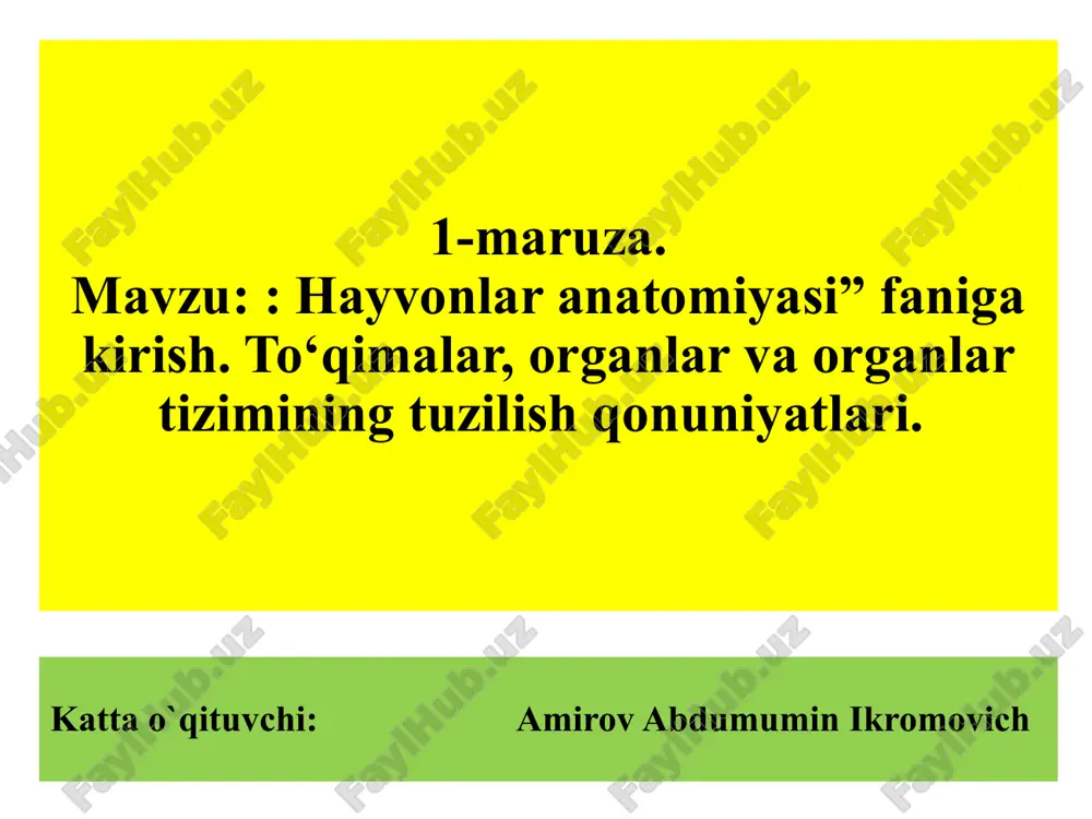 skalpel yordamida mayda bo‘laklarga bo‘lib o‘rganiladi. mikroskopik anatomiyada tananing eng mayda qismlari mikroskop yordamida murakkab usul bilan tekshiriladi. makroskopik anatomiyada ko‘zga ko‘rinadigan mayda to‘qimalar binokulyar lupa yordamida qisman kattalashtirib o‘rganiladi. bu usulning qo‘llanilishi natijasida anatomiya fani bir qancha yangiliklar bilan boyiydi. makroskopik anatomiya, odatda anatomiya nomi bilan yuritiladi. mikroskopik anatomiya esa gistologiya nomini olgan. bu fanlarni bir – biridan ajratib bo‘lmaydi, chunki ular o‘zaro juda yaqin bo‘lib, faqat o‘rganish usuli jihatdan farq qiladi. hayvonlar organlarining shakli, hajmi, rangi, qattiq – yumshoqligini hamda bir – biriga bo‘lgan munosabatini va tarkibiy tuzilishini sistematik anatomiya o‘rganadi. ob’ektni o‘rganish usuli jihatidan ham anatomiya bir necha xil bo‘ladi. masalan, topografik anatomiya, bu fan yordamida organlarning o‘zaro joylashuvi o‘rganiladi. bu narsa operatsiya vaqtida juda katta ahamiyatga ega bo‘ladi. hayvonlar yoshiga qarab tuzilishi o‘zgarishini o‘rganadigan anatomiya yosh anatomiyasi, hayvon organizmi konstitutsiyasini o‘rganadigan anatomiya konstitutsional anatomiya, hayvonlarning zotini o‘rganadigan anatomiya esa zot anatomiyasi deb ataladi. organizmlarning tasviriy anatomiyasidan …