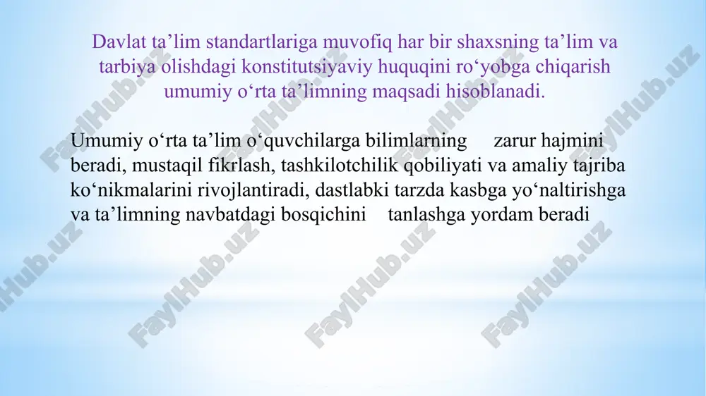 va mehnatga layoqatli inson bo‘lishi lozim y. a. komenskiy boshqaruv faoliyati bu- o‘quvchilar tarbiyasini maqsadga muvofiq yo‘naltirishi va boshqarishi uchun turli ta’lim - tarbiya muassasalari, kattalar, oldingi ajdodlar, ota-onalar, o‘qituvchilar, maktablar faoliyatining umumlashmasidir i.f. kozlov ta’lim muassasasi oʻquv-tarbiya jarayonini innovatsion texnologiyalar asosida tashkil etish pedagogik texnologiyaga pedagogik, psixologik, didaktik, tashkiliy, iqtisodiy, ijtimoiy, ekologik nuqtai nazarlardan yondashish orqali o‘quv motivlar rivojlantiriladi aniq 1.nimaga erishmoqchiman? mud-datli 1.muddatni belgilab olish o‘lchab bo‘ladi-gan 1.oldingizga o‘lchab bo‘ladigan maqsad qo‘yish erishib bo‘ladi-gan 1.qobiliyatingizni sinovdan o‘tkazish mos, tegishli 1.harakat qilib ko‘rishga arzirli maqsad bo‘lib tuyulyaptimi? 2.nega aynan shu maqsadga yetishmoqchiman? 3.bu jarayonning ishtirokchilari kimlar? 4.u qayerda joylashgan? 5.qanday resurs va cheklovlar mavjud? 2.o‘rnatilgan sanadan og‘ishmaslik 2.qanaqa? 3.nechta? 4.maqsadga erishganimni qanday bilaman? 2.iloji bor ishni tanlash 3.oldin ahamiyat berilmagan imkoniyat va resurslarni aniqlab olish 4.bu maqsadni qanday amalga oshirish mumkin? 5.boshqa cheklovlar yo‘qmi? (moliyaviy) 2.shu narsa hozir sizga kerakmi? 3.bu siznining boshqa ehtiyojlaringiz bilan mosmi? 4.shu maqsadga yetishishga …