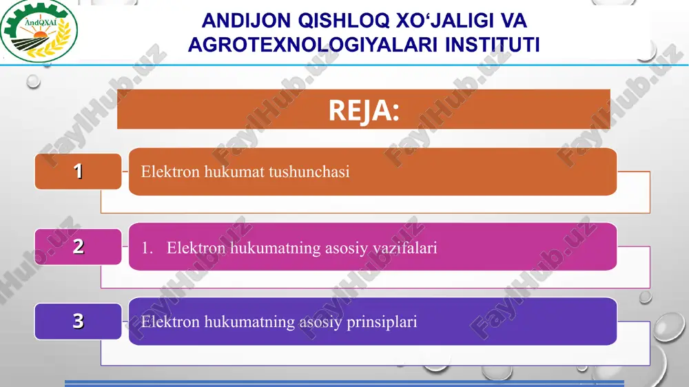 nlash, xizmatlar, mahsulotlar, mamuriy (boshqaruv). fuqarolar bilan hukumat munosabatlarini rivojlantirish (yangi aloqa kanallarini yaratish, siyosiy yoki ma’muriy jarayonlariga fuqarolarni targ’ibot va tashviqotlar orqali jalb qilish) akt dan foydalanish (kompyuter tarmoqlari, internet, faks va telefon). * elektron hukumat ta’riflari birlashgan millatlar tashkiloti elektron hukumat fuqarolarga davlat organlari tomonidan axborot va xizmatlarini etkazib berish uchun internet foydalanish deb ta’riflangan. jahon banki elektron hukumat davlat organlari axborot texnologiyalaridan foydalanib fuqarolar, tadbirkorlik sub’ektlari va boshqa davlat organlari o’rtasidagi o’zaro munosabatlarni yaxshilashni nazarda tutadi. ushbu texnologiyalar turli maqsadlarga xizmat qilishi mumkin: fuqarolarga davlat xizmatlarini yaxshiroq etkazib berish, biznes va ishlab chiqarish bilan o’zaro muloqotni takomillashtirish, kerakli ma’lumotlarni olish orqali fuqaro huquq va imkoniyatlarini kengaytirish, yoki yanada samarali davlat boshqaruvini amalga oshirish iqtisodiy hamkorlik va taraqqiyot tashkiloti elektron hukumat termini xukumat tomonidan aktdan foydalanib, bir qator amaliy funktsiyalarini to’laqonli bajarishi nazarda tutadi.xususan, internet va tegishli texnologiyalar tomonidan taklif etilgan tarmoq salohiyati tuzilmalari va hukumatning ishlash jarayonini …