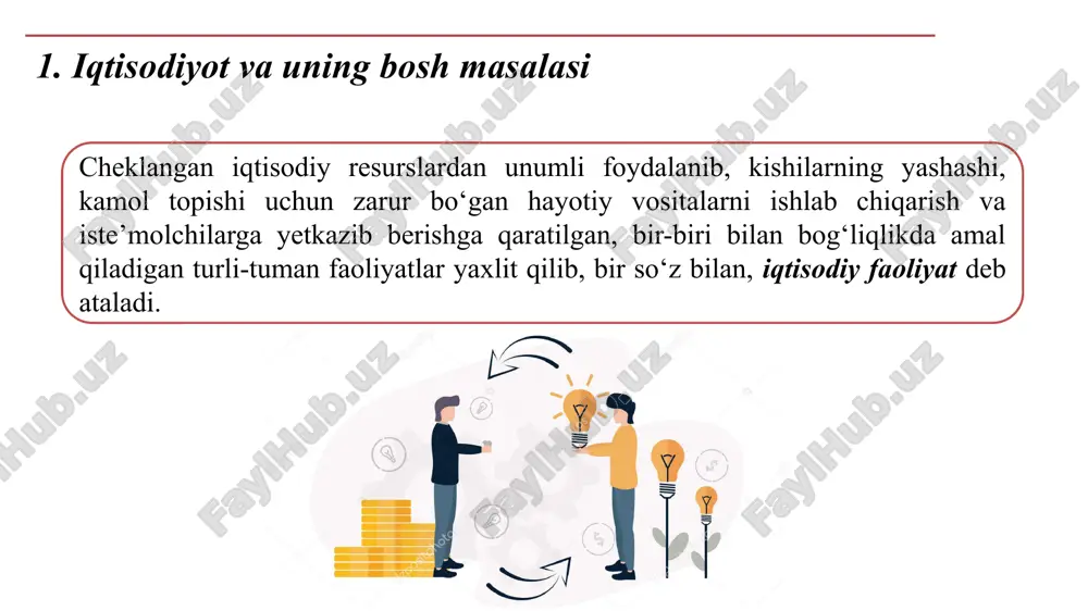 kilamchi ehtiyoj – bu birlamchi ehtiyojlar qondirilib bo‘lgandan so‘ng namoyon bo‘ladigan va qondiriladigan ehtiyoj. 1. insonning shaxsiy manfaati, qiziqishlari va turmush tarziga moslab qondirilishi mumkin bo‘lgan ehtiyojlar yakka tarzda qondiriluvchi ehtiyojlar deyiladi. 2. odatda kishilarning turli darajalardagi guruhi (oila, jamoa, mamlakat fuqarolari va h.k.) tomonidan birgalikda namoyon etiluvchi ehtiyojlar birgalikda qondiriluvchi ehtiyojlar deyiladi. ehtiyojlar subyektlariga ko‘ra: yakka, jamoa, hududiy va umumjamiyat ehtiyojlariga bo‘linadi. 6. hududiy ehtiyoj – bu muayyan hududlarda istiqomat qiluvchi kishilarning birgalikdagi ehtiyoji. 7. umumjamiyat ehtiyojlari – bu jamiyat miqyosidagi barcha kishilar uchun umumiy bo‘lgan ehtiyoj. iqtisodiyot nazariyasining fan sifatida shakllanishi iqtisodiyot nazariyasi mustaqil fan sifatida ko‘pgina mamlakatlarda milliy bozor shakllangan va jahon bozori vujudga kelayotgan davrlarda «siyosiy iqtisod» nomi bilan shakllana boshladi. siyosiy iqtisod grekcha so‘zdan olingan bo‘lib «politikos» - ijtimoiy, «oykos» - uy, uy xo‘jaligi, «nomos» - qonun degani. ya’ni uy yoki ijtimoiy xo‘jalik qonunlari ma’nosini beradi. 1575-1621 yillarda yashab, ijod qilgan fransuz iqtisodchisi antuan monkreten …