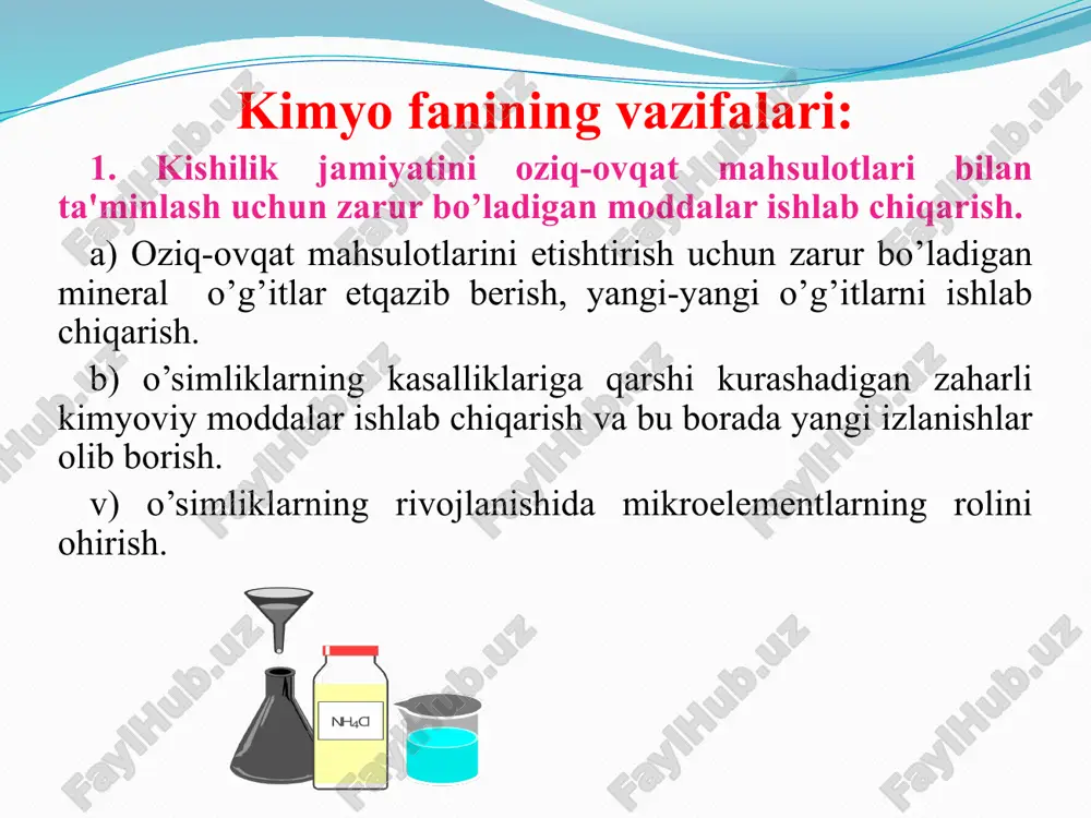 n moddaning kimyoviy xossalariga ega bo`lgan kichik zarrachasidir. molekulaning kimyoviy xossalari uning tarkibi va tuzilishi bilan aniqlanadi. shuningdek, atom-molekulyar ta'limot kimyoviy element tushunchasiga to`liq ta'rif berishga imkon beradi: kimyoviy element- bu yadrosining musbat zaryadi bir xil bo`lgan atomlarning muayyan turidir. oddiy va mrakkab moddalar. allotropiya. kimyoviy elementlarning atomlari juda yuqori haroratda erkin holda mavjud bo`la oladi-bular yakka atomlar haqida yoki oddiy va murakkab moddalar tarkibida bo`lishi mumkin. oddiy moddalar- bular bita turdagi elemenrtning atomlaridan hosil bo`lgan moddalardir. m: o2, n2, cl2, fe, cu murakkab moddalar-bular turli xil elementlarning atomlaridan hosil bo`lgan moddalardir. m: nacl, cao, hno3, h2o ko`pchilik kimyoviy elementlar tuzilishi va xossalari turlicha bo`lgan bir necha oddiy moddalar hosil o`iladi. bu hodisa allotropiya, hosil bo`lgan moddalar esa allotropik shakl o`zgarishlar deyiladi. m: o2 va o3; uglerod, olmos, grafit; oq fosfor, qizil fosfor, qora fosfor kabilar. fizikaviy va kimyoviy hodisalar. tabiatda ikkita hodisani kuzatish mumkin: fizikaviy va kimyoviy hodisalar. moddalarning …